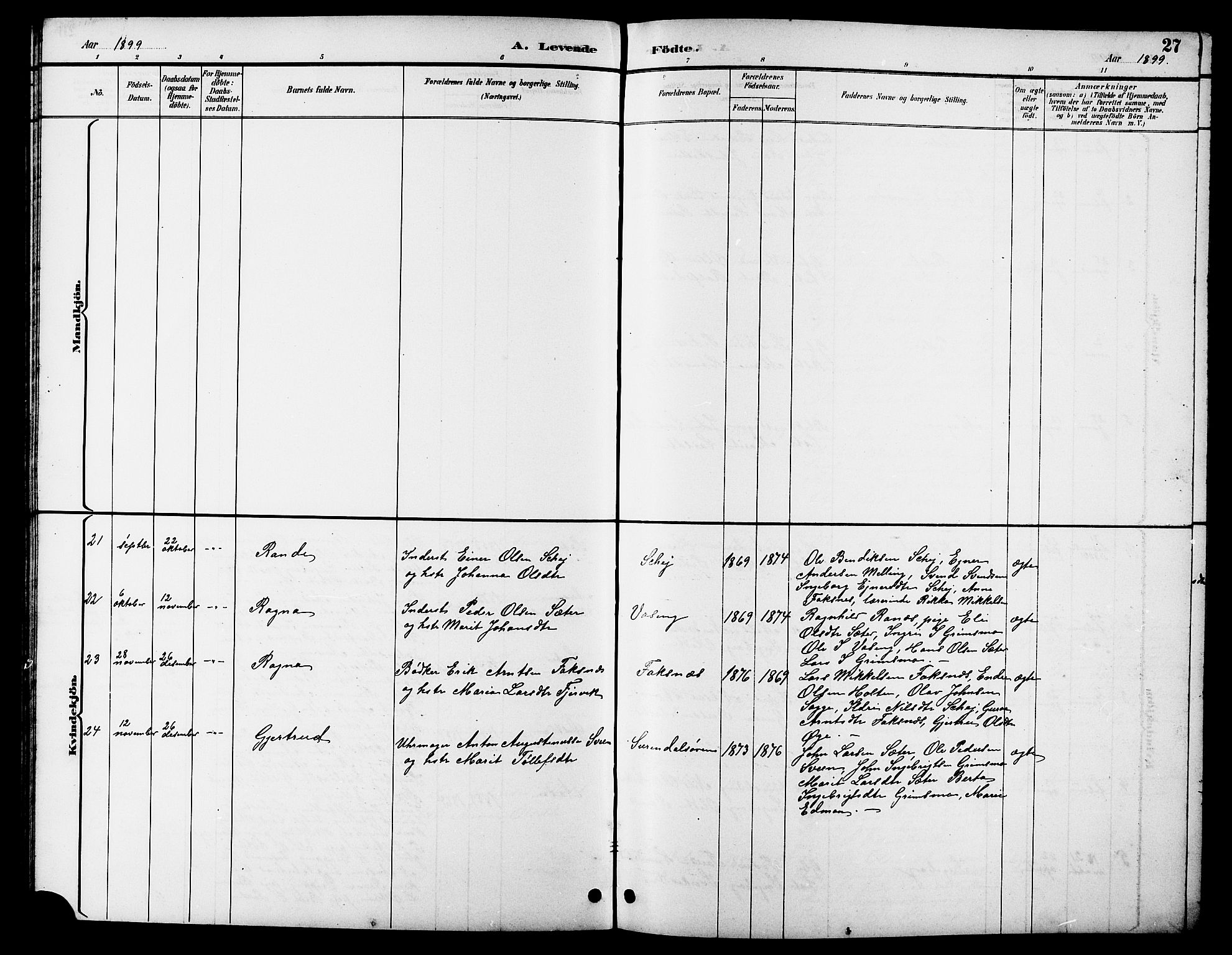 Ministerialprotokoller, klokkerbøker og fødselsregistre - Møre og Romsdal, AV/SAT-A-1454/596/L1058: Parish register (copy) no. 596C01, 1891-1907, p. 27