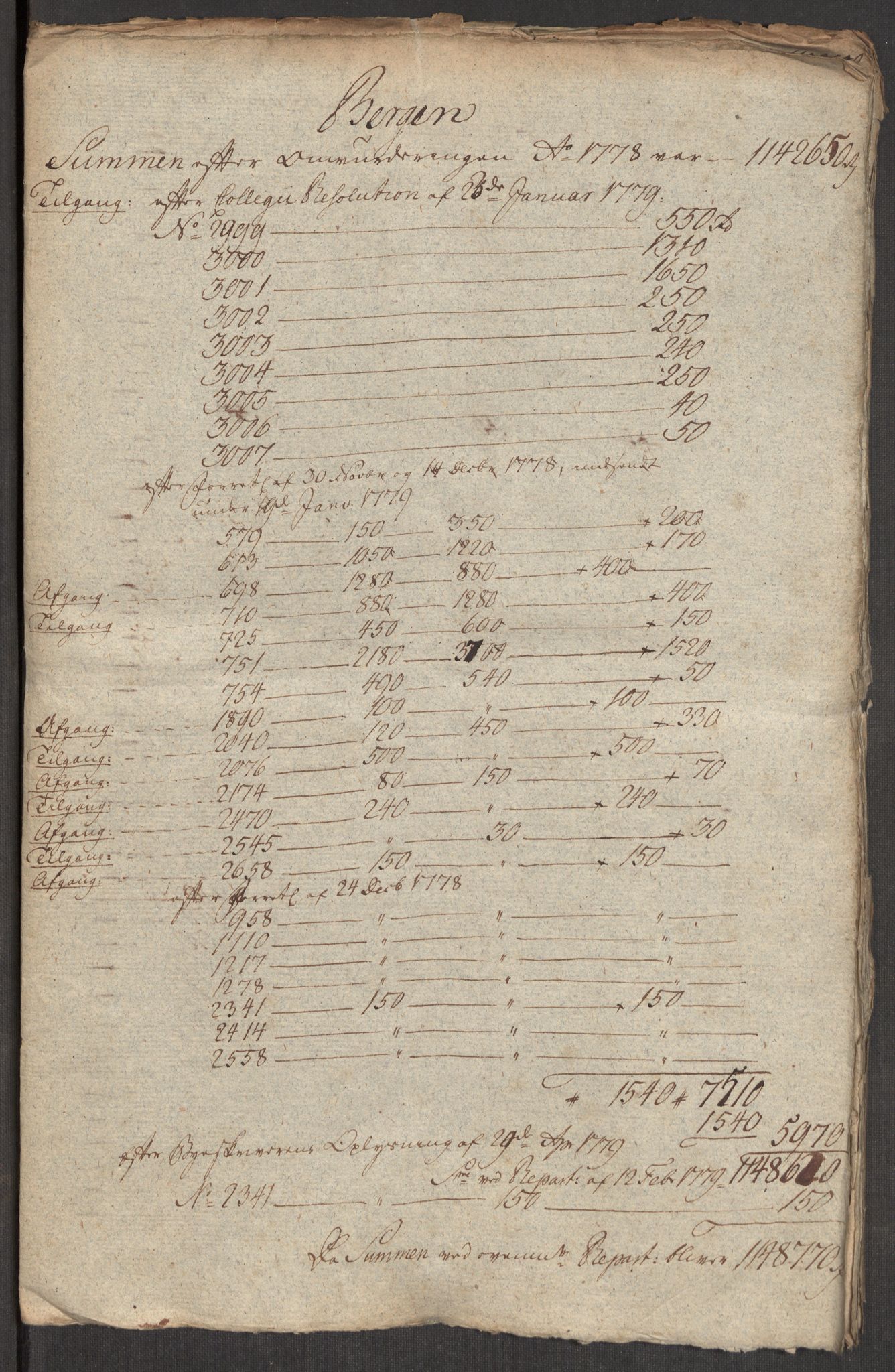 Kommersekollegiet, Brannforsikringskontoret 1767-1814, AV/RA-EA-5458/F/Fa/L0004b/0002: Bergen / Dokumenter, 1777-1787