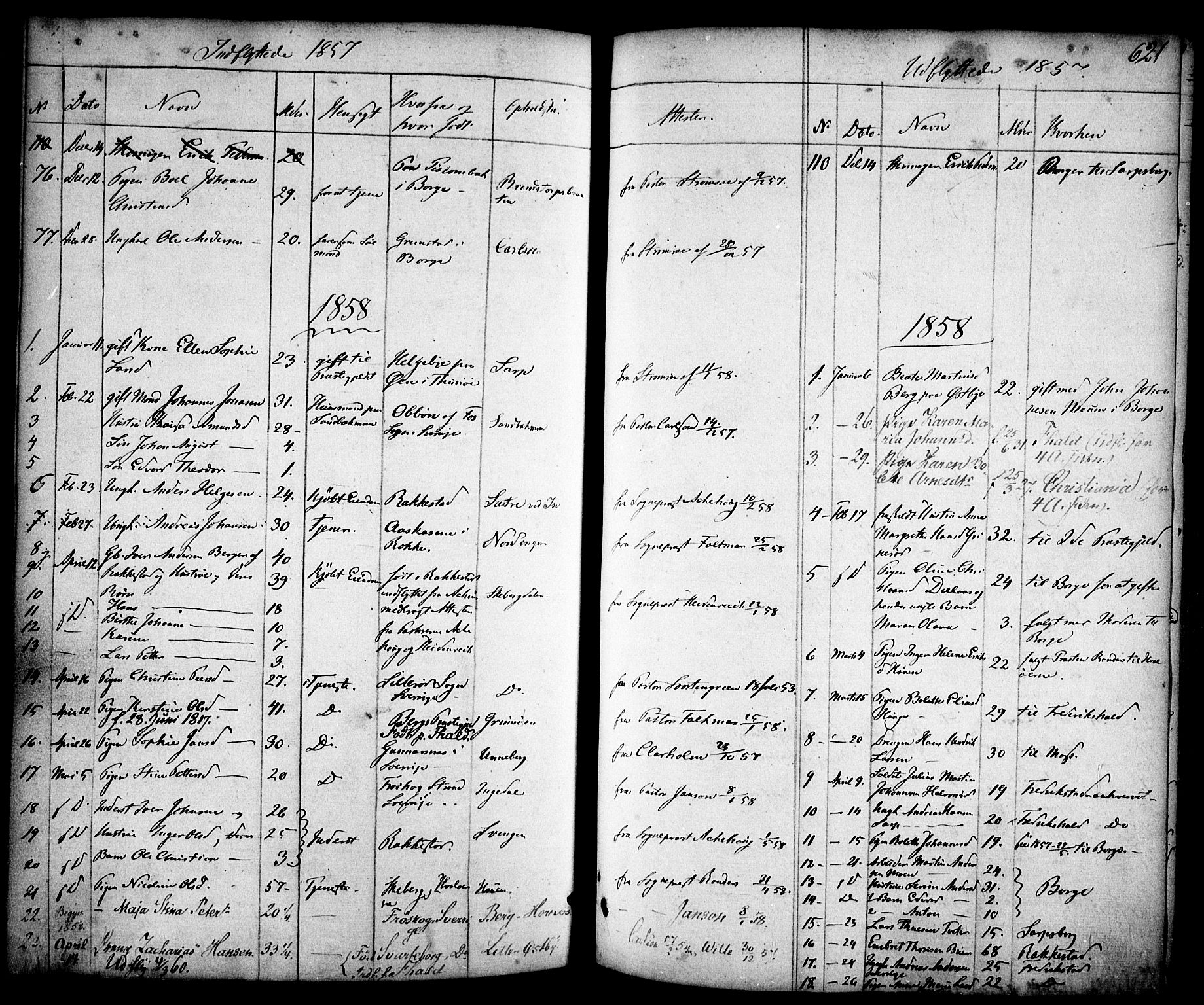 Skjeberg prestekontor Kirkebøker, SAO/A-10923/F/Fa/L0006: Parish register (official) no. I 6, 1846-1858, p. 621