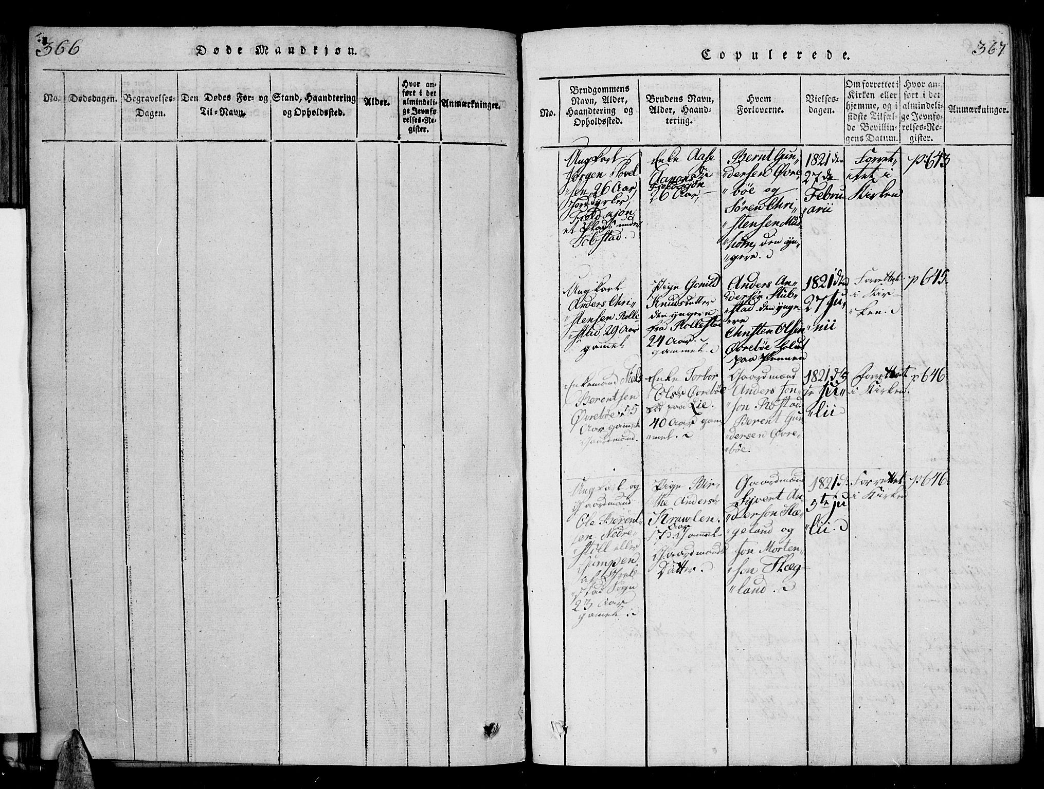 Vennesla sokneprestkontor, SAK/1111-0045/Fa/Fac/L0003: Parish register (official) no. A 3, 1820-1834, p. 366-367