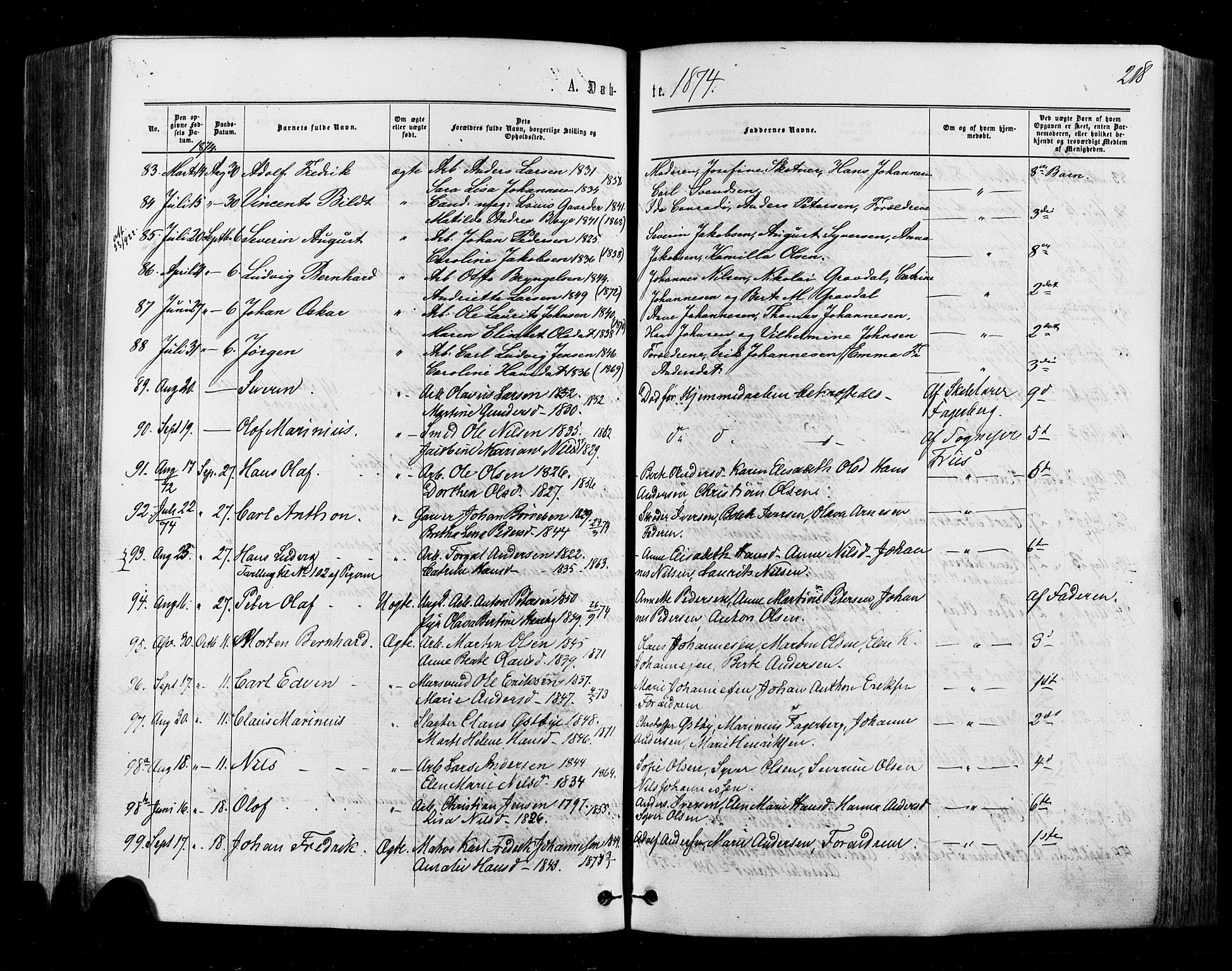 Halden prestekontor Kirkebøker, AV/SAO-A-10909/F/Fa/L0009: Parish register (official) no. I 9, 1866-1877, p. 218