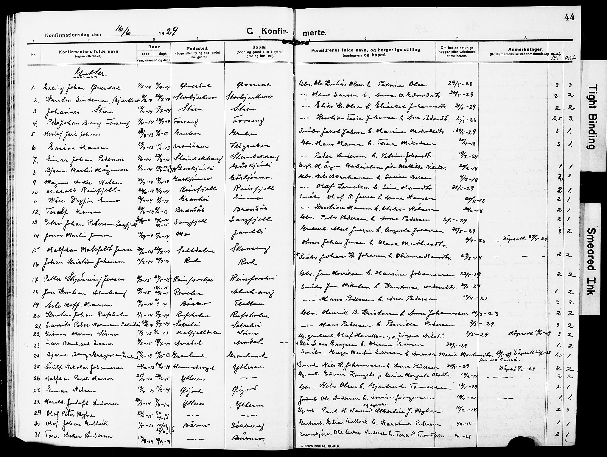 Ministerialprotokoller, klokkerbøker og fødselsregistre - Nordland, SAT/A-1459/827/L0424: Parish register (copy) no. 827C13, 1921-1930, p. 44