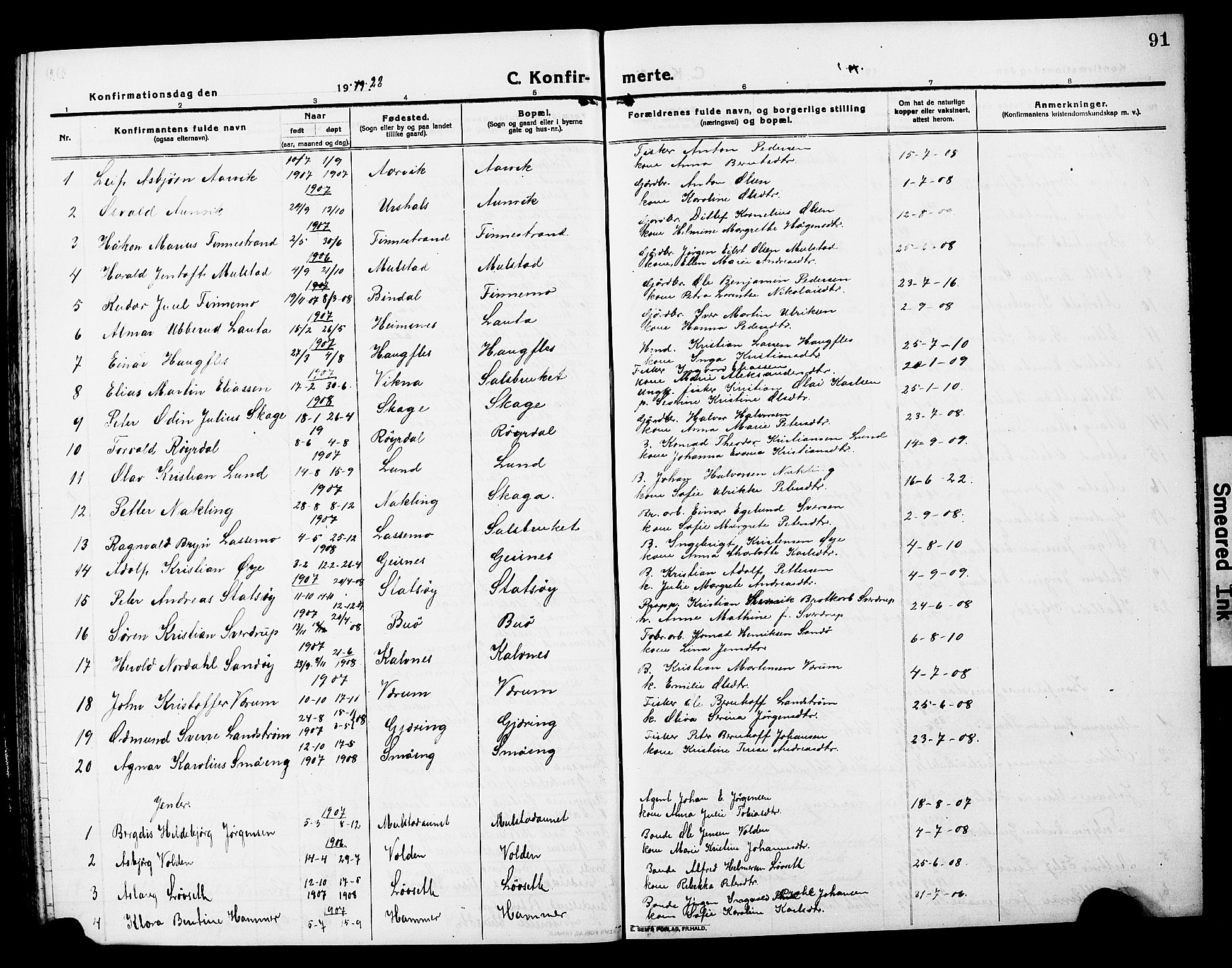 Ministerialprotokoller, klokkerbøker og fødselsregistre - Nord-Trøndelag, SAT/A-1458/780/L0653: Parish register (copy) no. 780C05, 1911-1927, p. 91