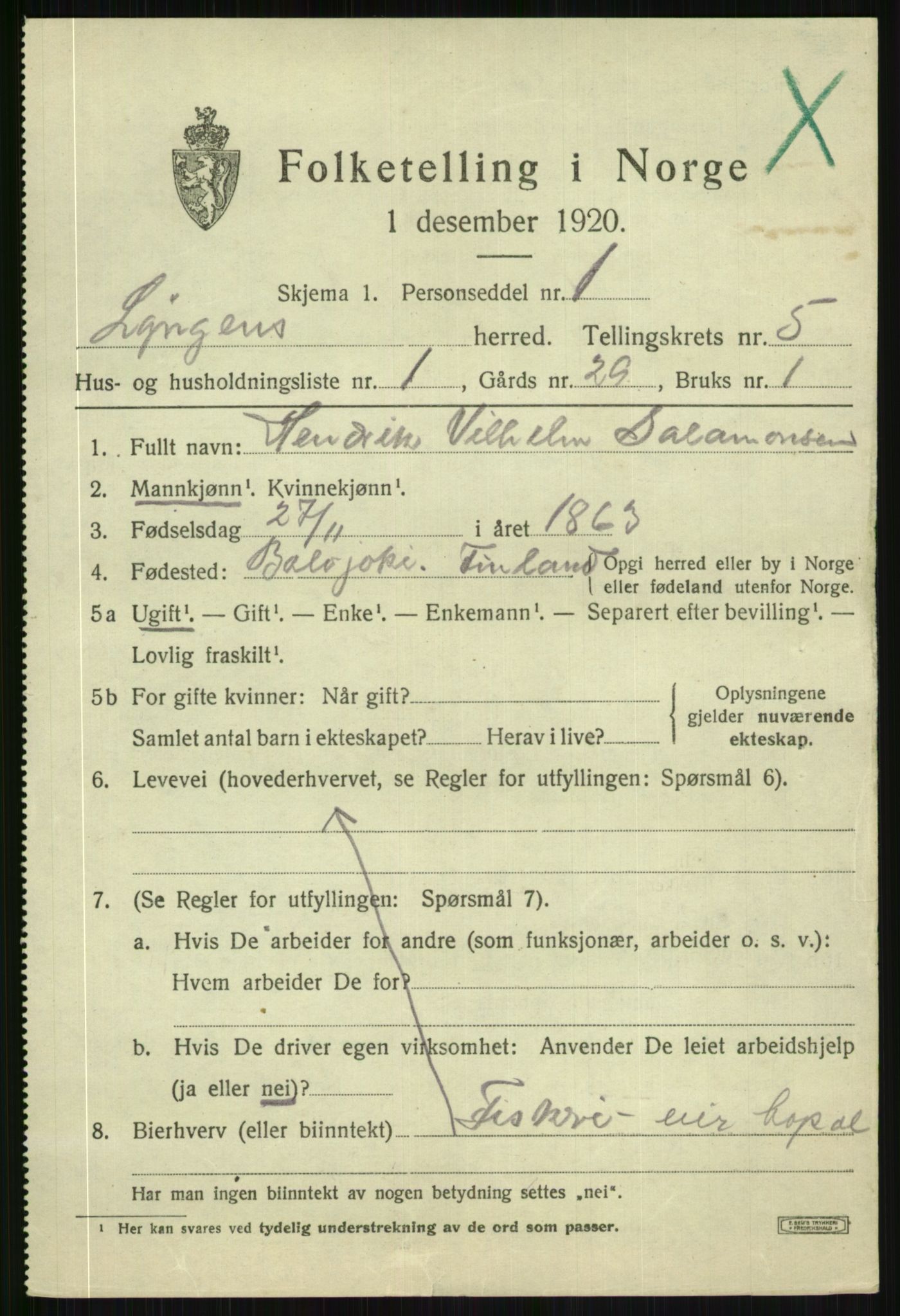 SATØ, 1920 census for Lyngen, 1920, p. 5335