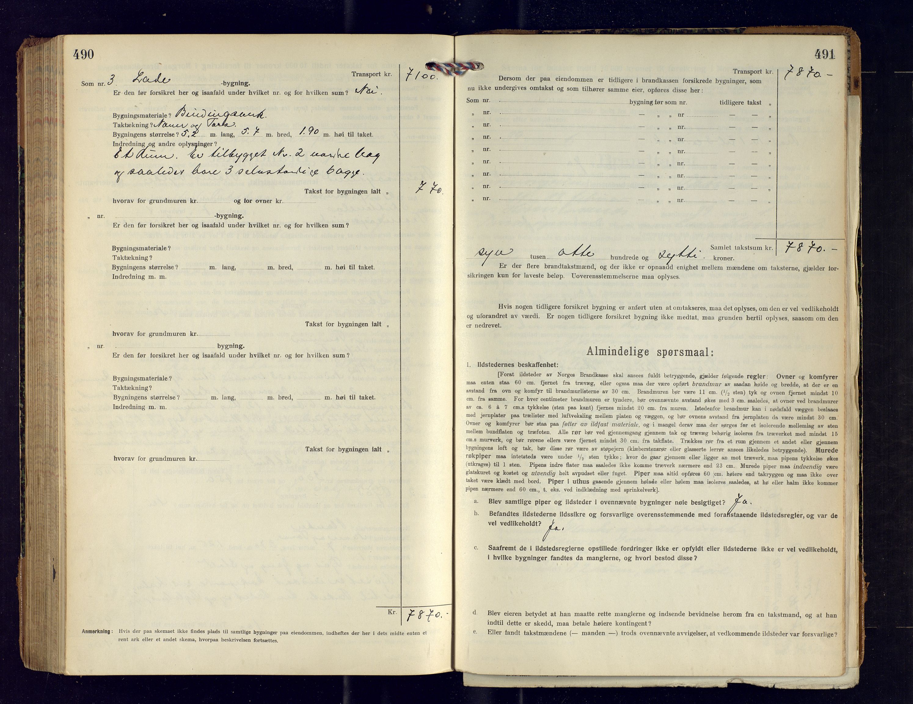Tromsøysund lensmannskontor, SATØ/SATØ-12/F/Fs/Fsb/L0744: Branntakstprotokoll (S). Med register, 1918-1921, p. 490-491