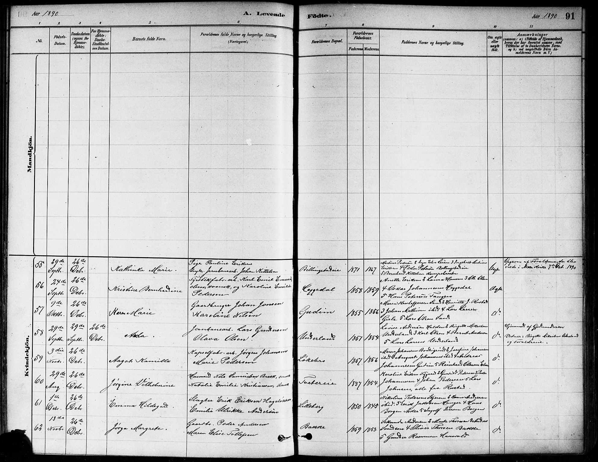 Asker prestekontor Kirkebøker, SAO/A-10256a/F/Fa/L0013: Parish register (official) no. I 13, 1879-1896, p. 91
