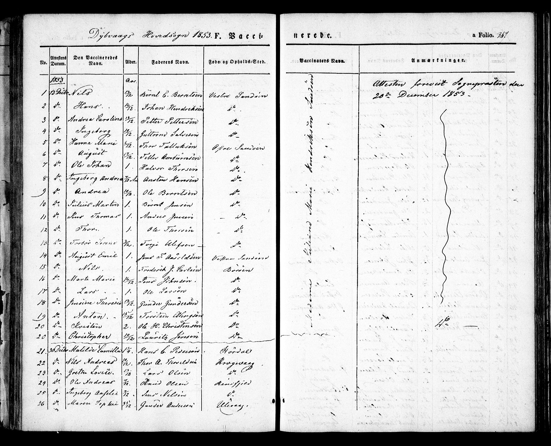 Dypvåg sokneprestkontor, AV/SAK-1111-0007/F/Fa/Faa/L0005: Parish register (official) no. A 5, 1841-1854, p. 367