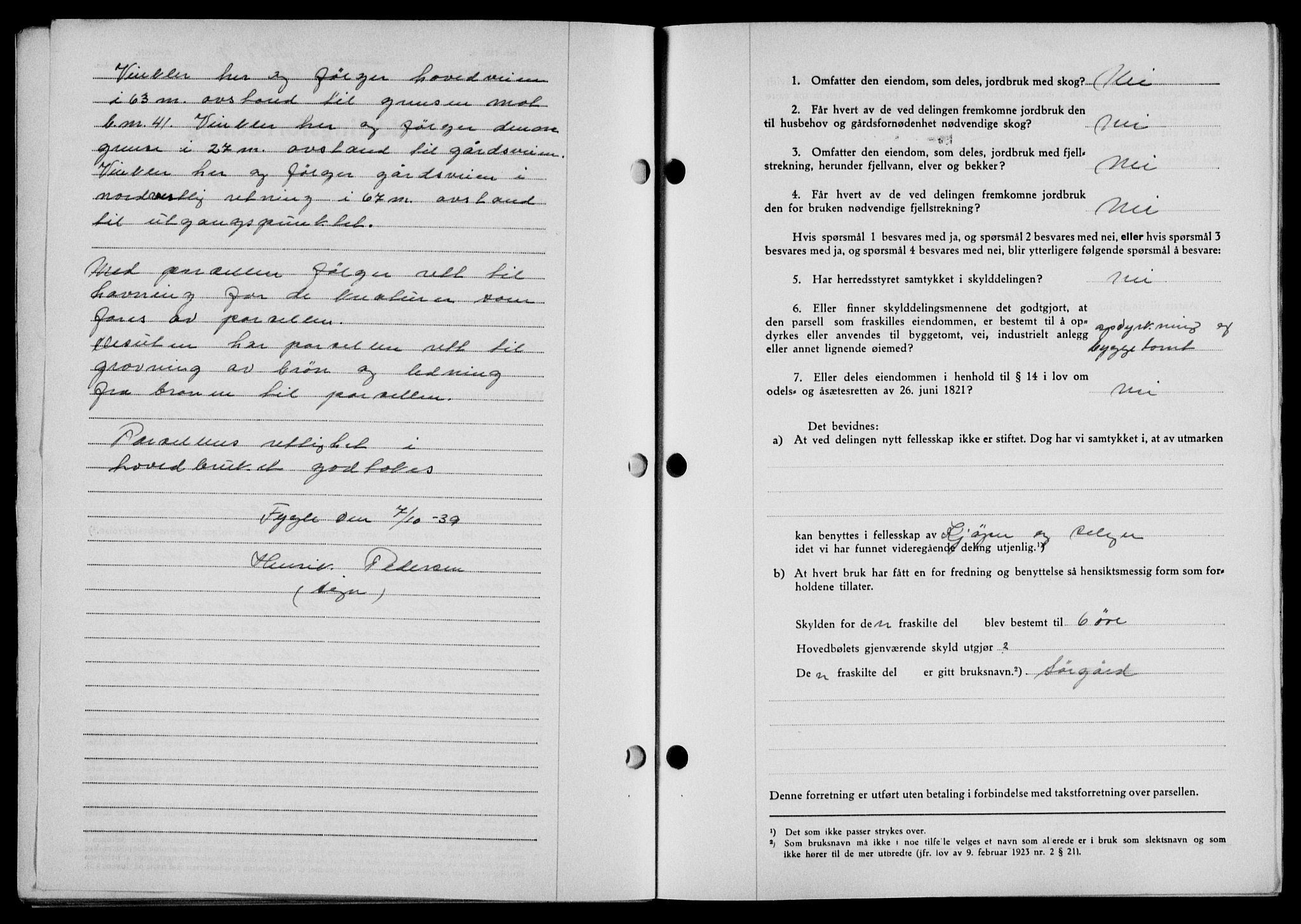 Lofoten sorenskriveri, SAT/A-0017/1/2/2C/L0006a: Mortgage book no. 6a, 1939-1939, Diary no: : 2207/1939