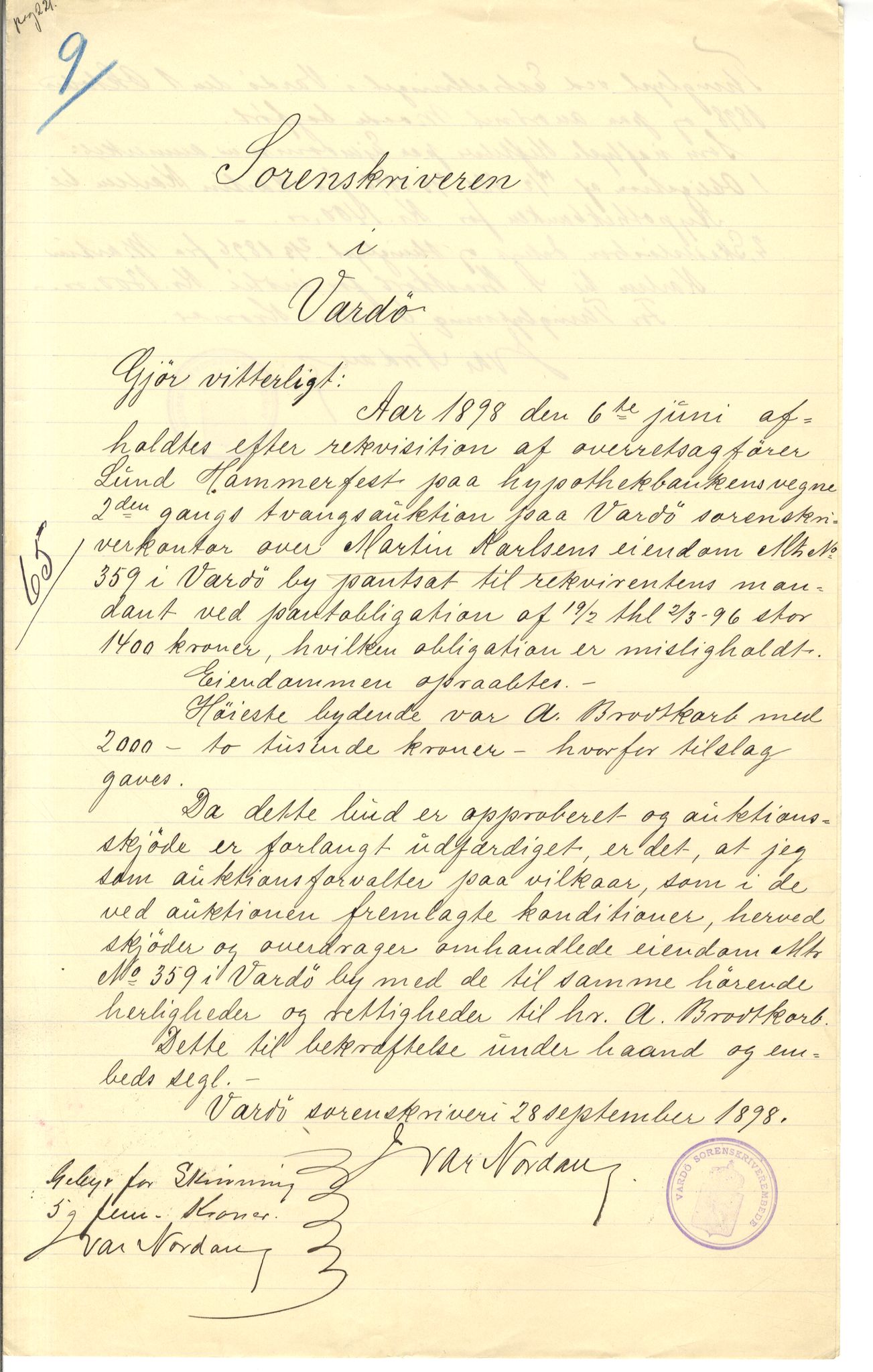 Brodtkorb handel A/S, VAMU/A-0001/Q/Qb/L0001: Skjøter og grunnbrev i Vardø by, 1822-1943, p. 384
