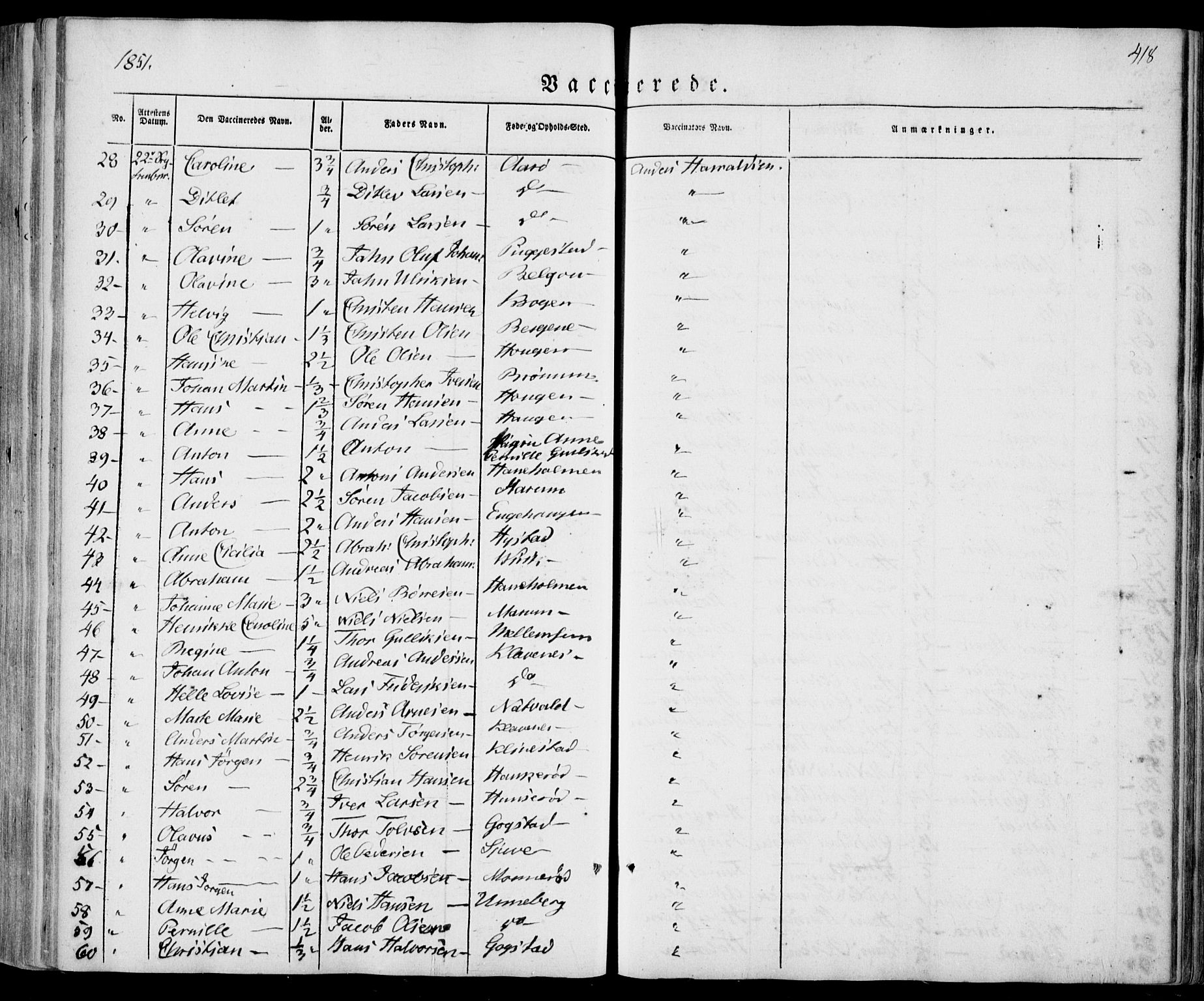 Sandar kirkebøker, SAKO/A-243/F/Fa/L0006: Parish register (official) no. 6, 1847-1860, p. 418