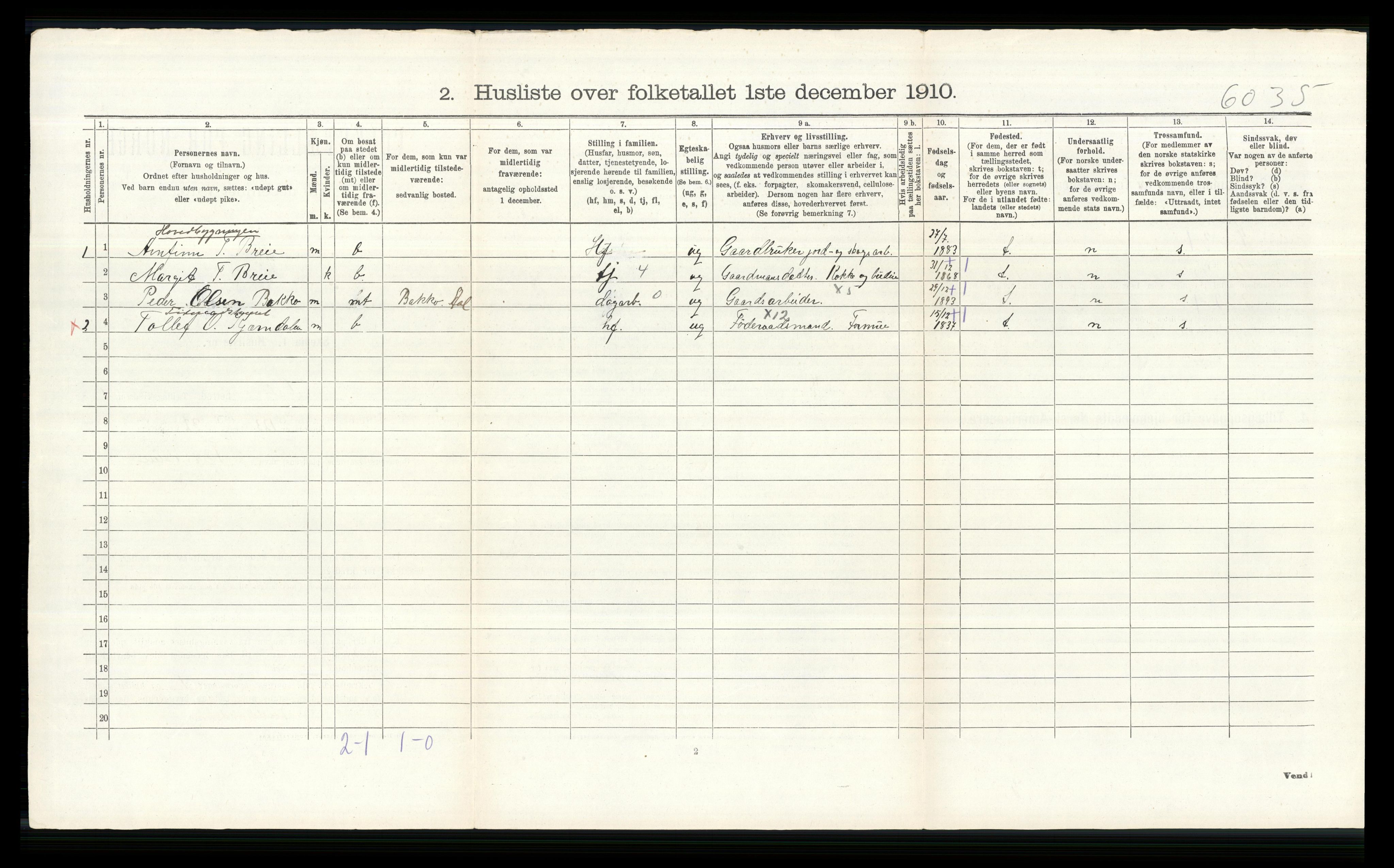 RA, 1910 census for Ål, 1910, p. 1154