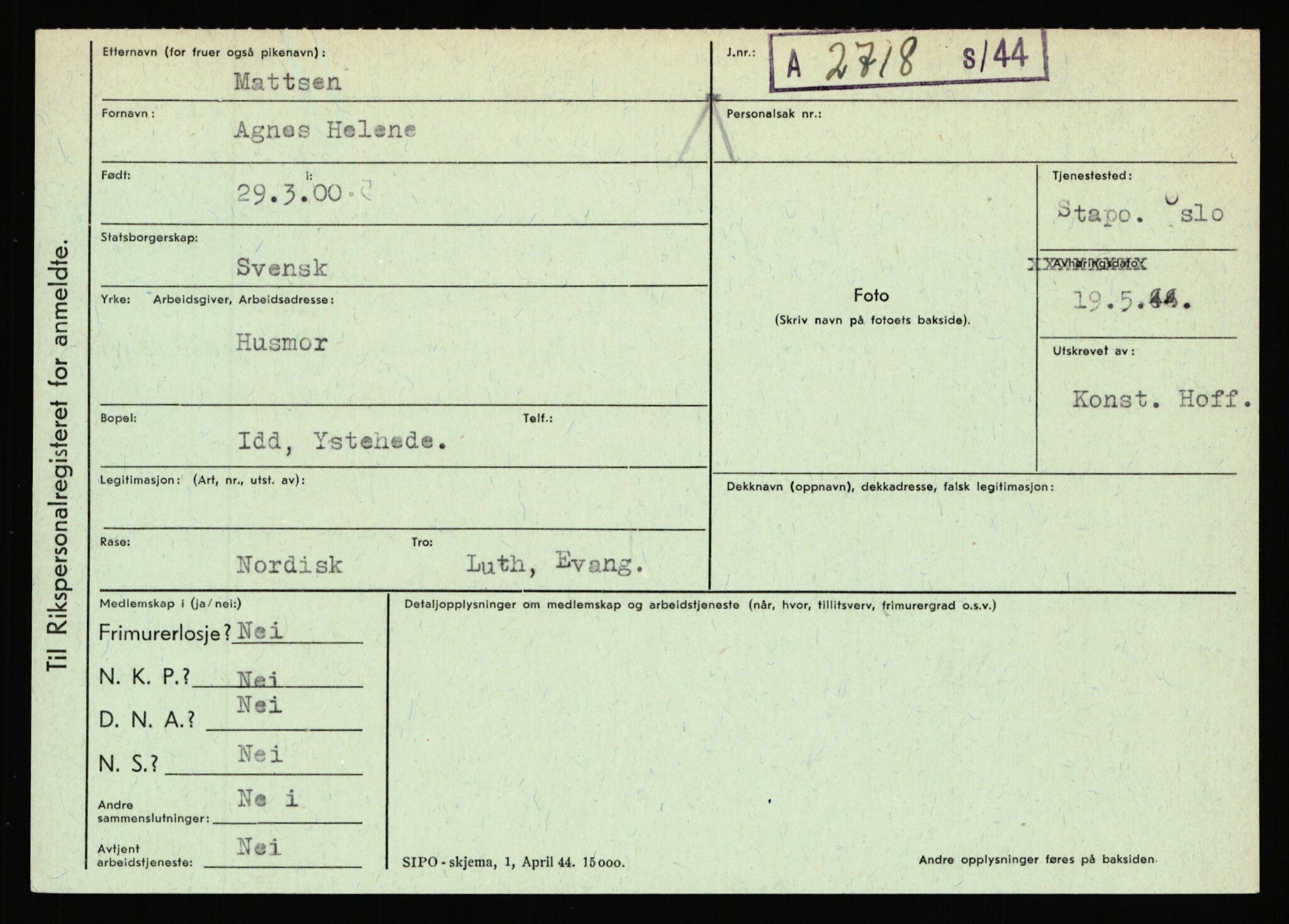 Statspolitiet - Hovedkontoret / Osloavdelingen, AV/RA-S-1329/C/Ca/L0010: Lind - Moksnes, 1943-1945, p. 3421