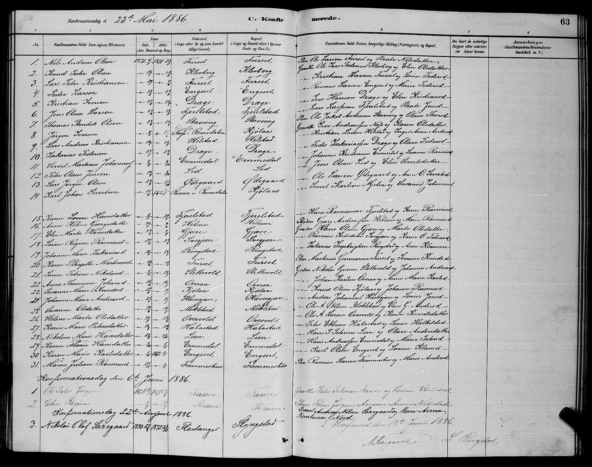 Ministerialprotokoller, klokkerbøker og fødselsregistre - Møre og Romsdal, AV/SAT-A-1454/520/L0292: Parish register (copy) no. 520C04, 1882-1901, p. 63