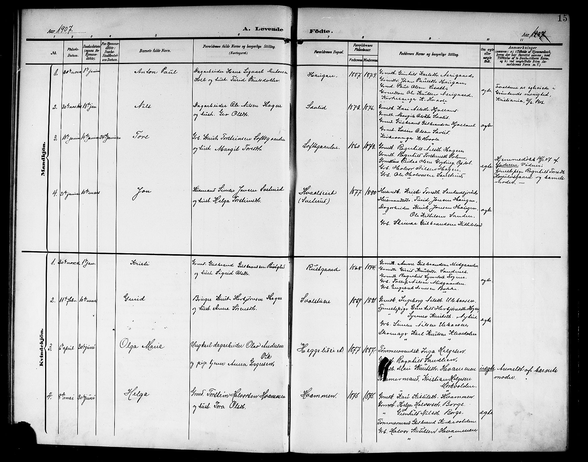 Nore kirkebøker, SAKO/A-238/G/Ga/L0004: Parish register (copy) no. I 4, 1904-1919, p. 15