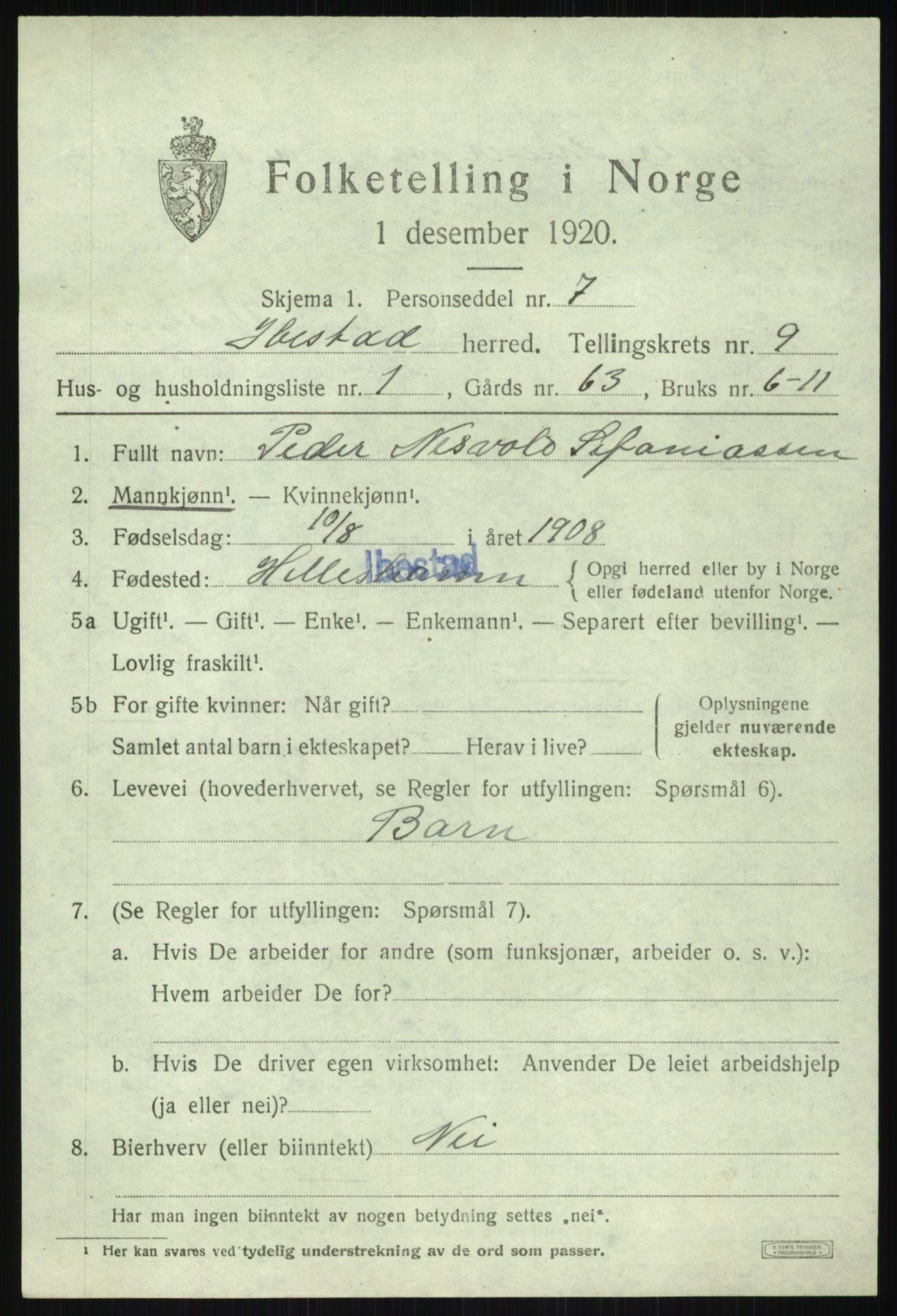 SATØ, 1920 census for Ibestad, 1920, p. 5428