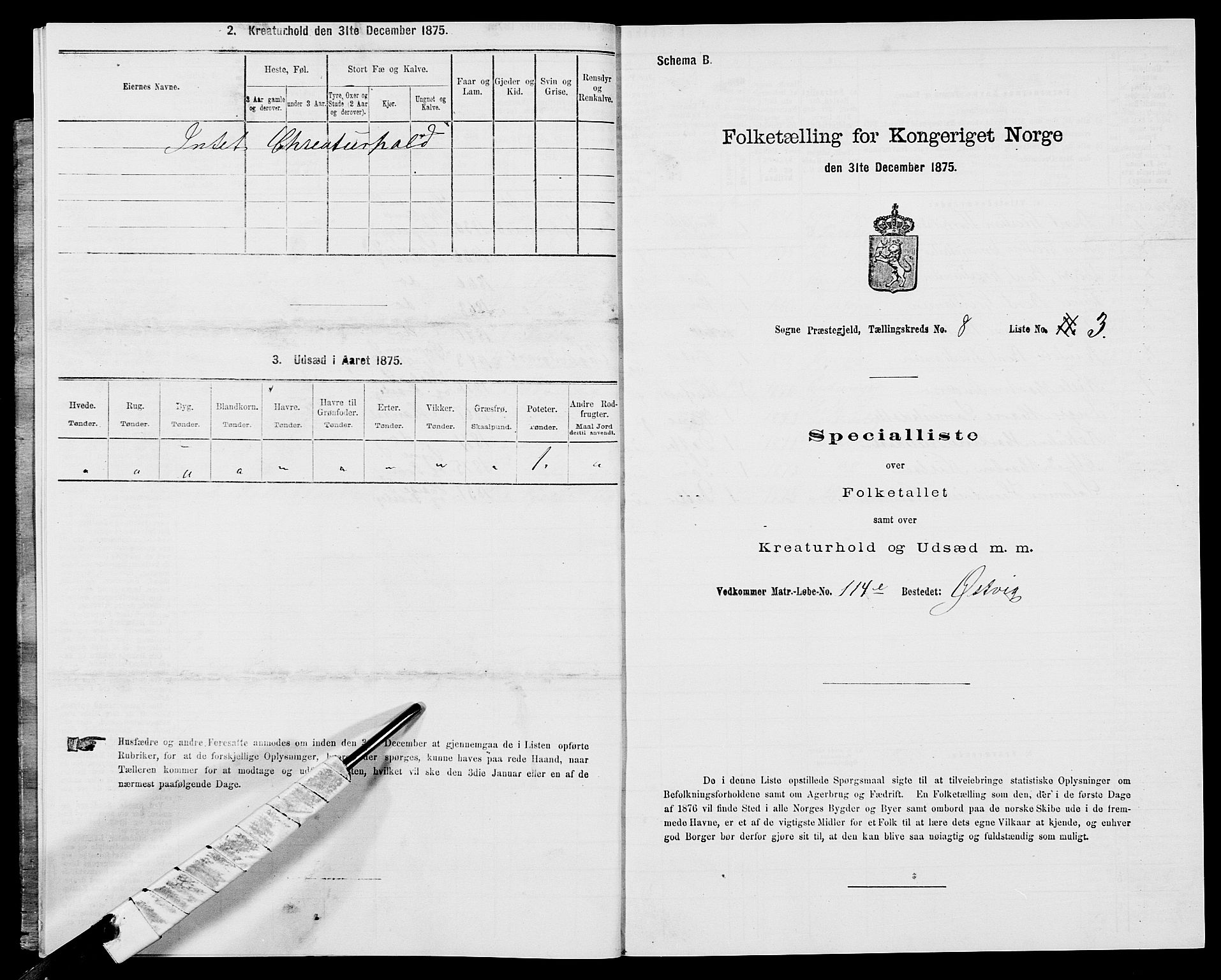 SAK, 1875 census for 1018P Søgne, 1875, p. 677