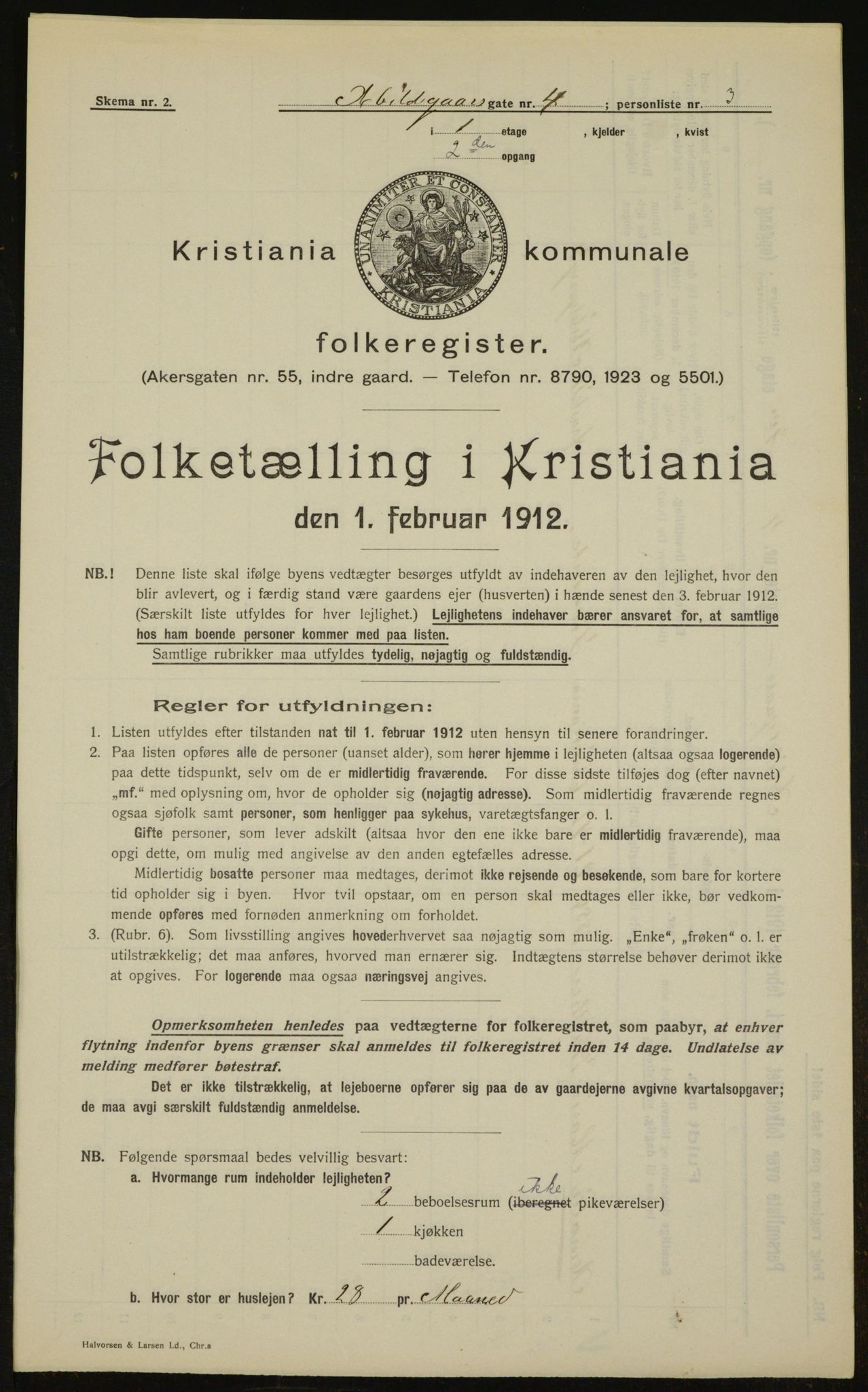 OBA, Municipal Census 1912 for Kristiania, 1912, p. 20