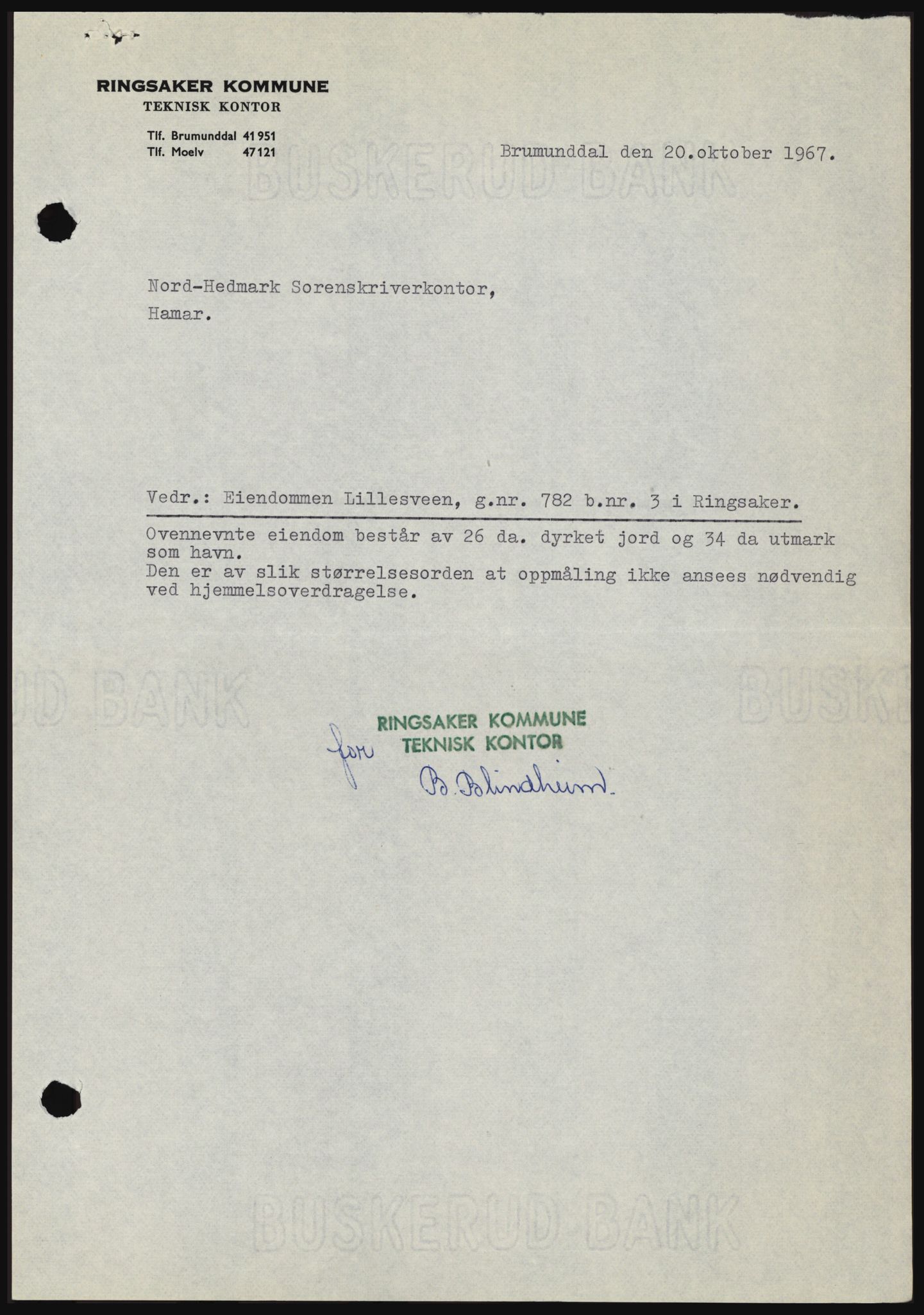 Nord-Hedmark sorenskriveri, SAH/TING-012/H/Hc/L0026: Mortgage book no. 26, 1967-1967, Diary no: : 5241/1967