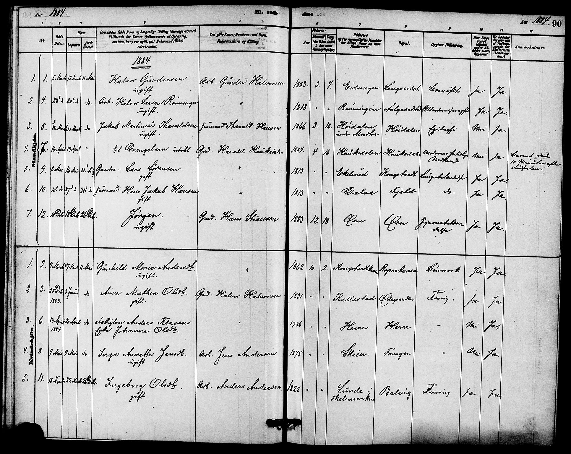 Solum kirkebøker, SAKO/A-306/F/Fc/L0001: Parish register (official) no. III 1, 1877-1891, p. 90