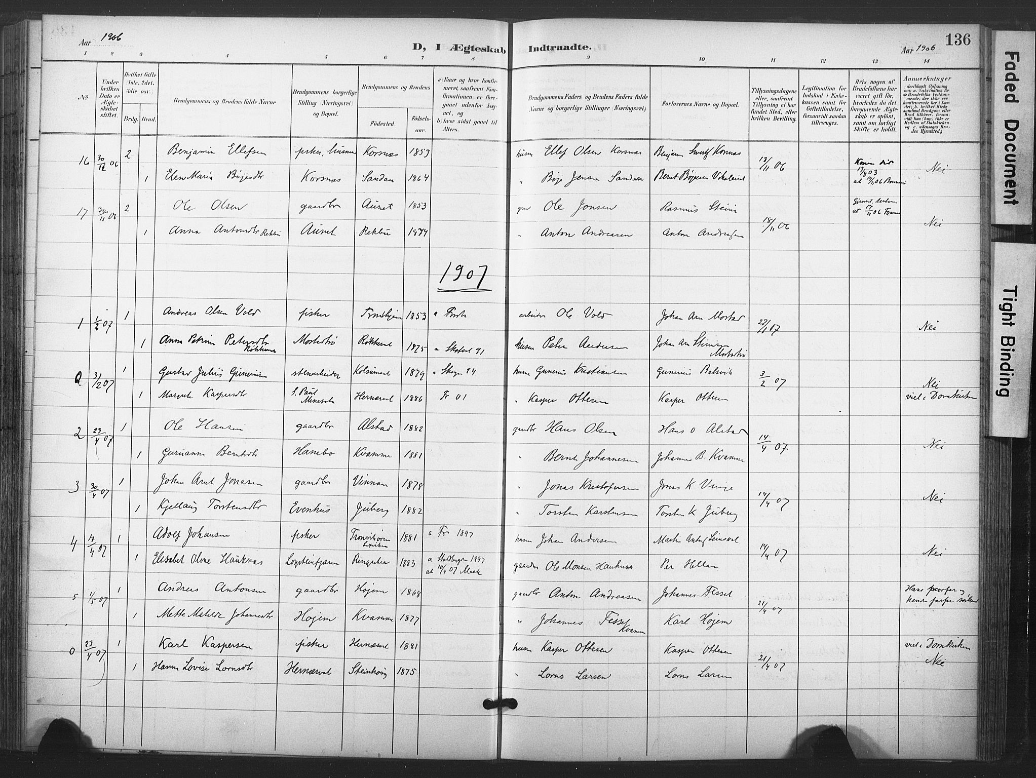 Ministerialprotokoller, klokkerbøker og fødselsregistre - Nord-Trøndelag, SAT/A-1458/713/L0122: Parish register (official) no. 713A11, 1899-1910, p. 136