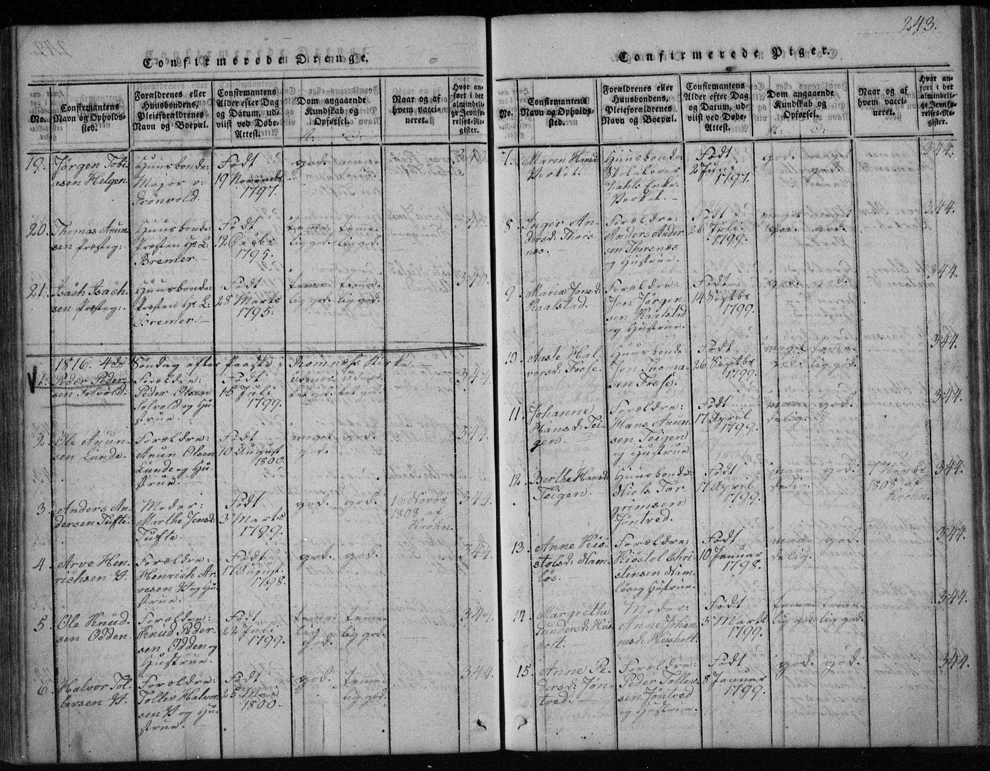 Holla kirkebøker, SAKO/A-272/F/Fa/L0003: Parish register (official) no. 3, 1815-1830, p. 243