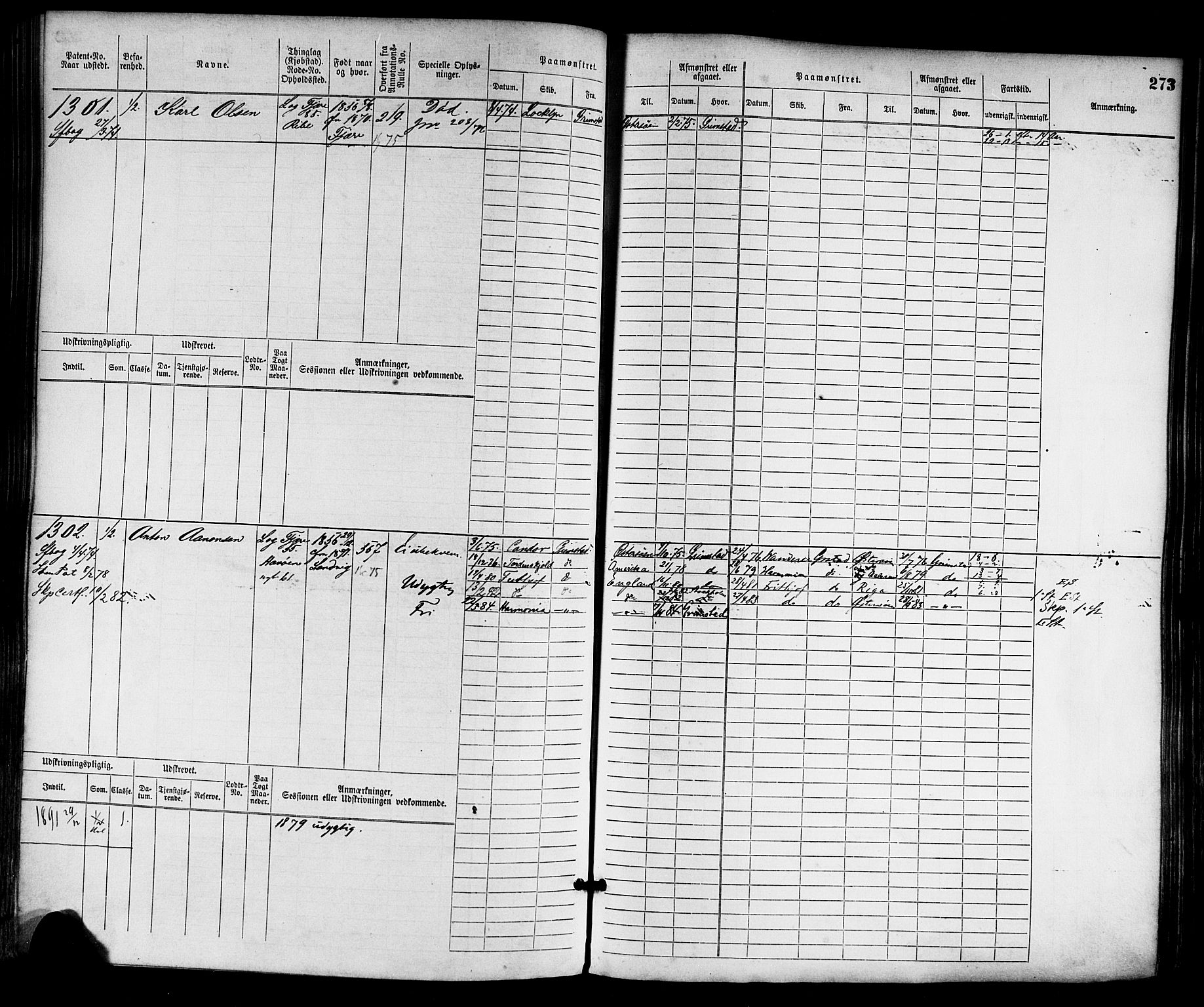 Grimstad mønstringskrets, SAK/2031-0013/F/Fb/L0002: Hovedrulle nr 759-1517, F-5, 1869-1877, p. 283