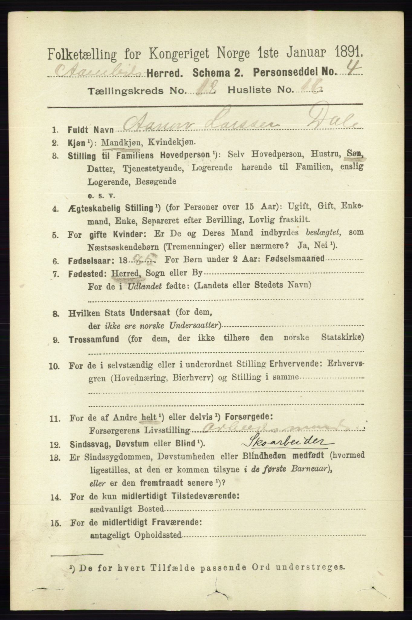 RA, 1891 census for 0929 Åmli, 1891, p. 3117