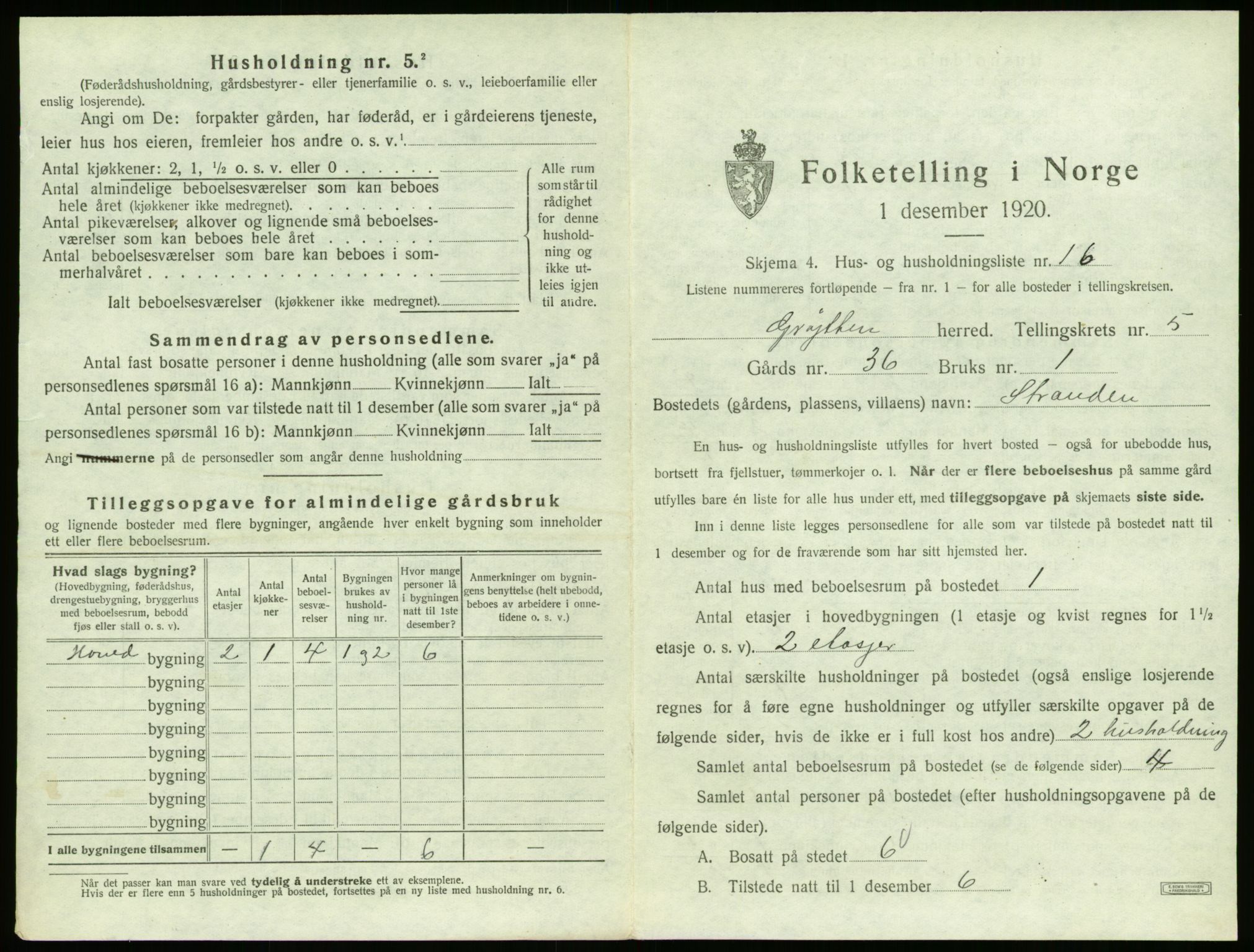 SAT, 1920 census for Grytten, 1920, p. 550