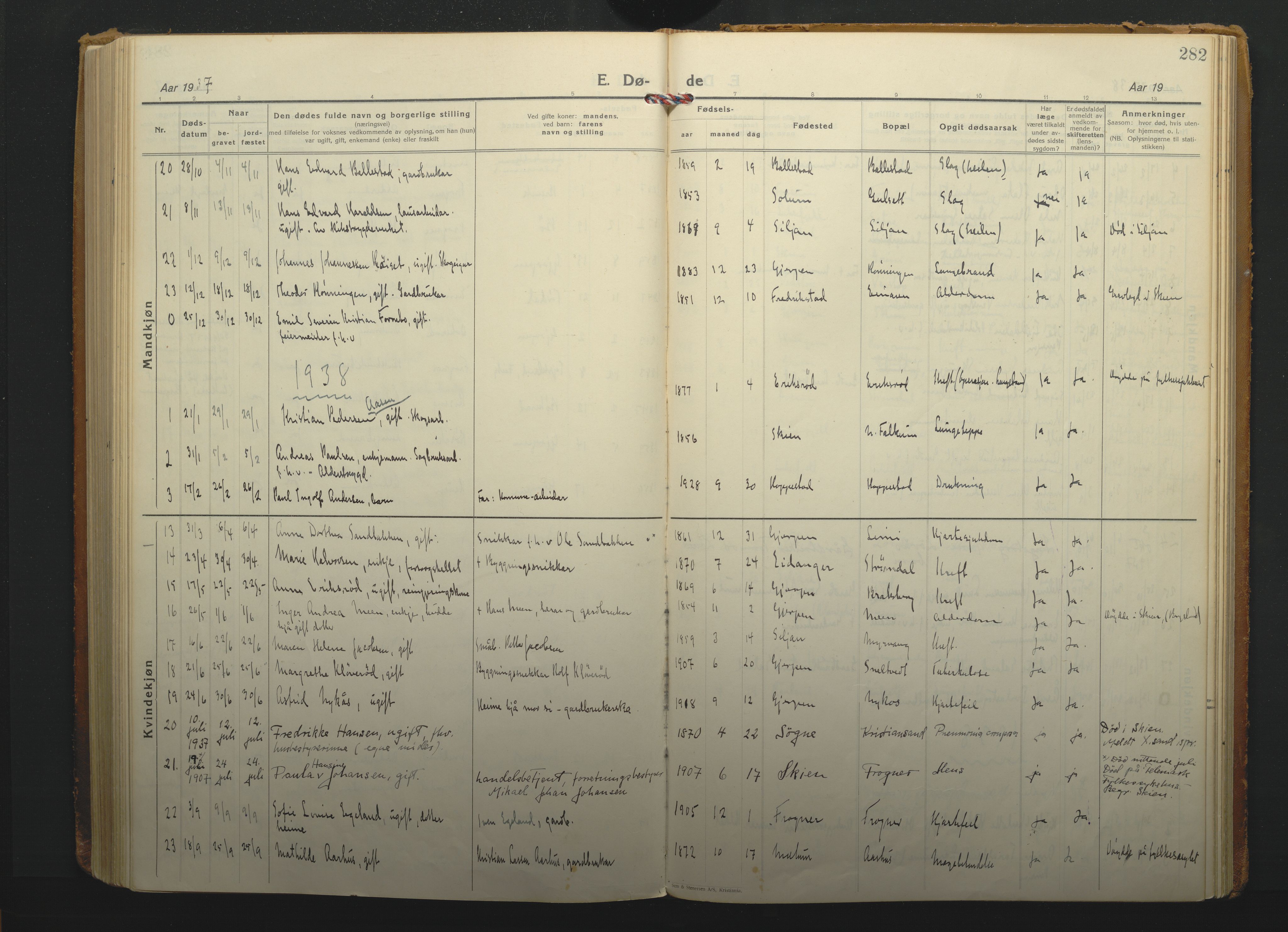 Gjerpen kirkebøker, SAKO/A-265/F/Fa/L0014: Parish register (official) no. I 14, 1925-1938, p. 282