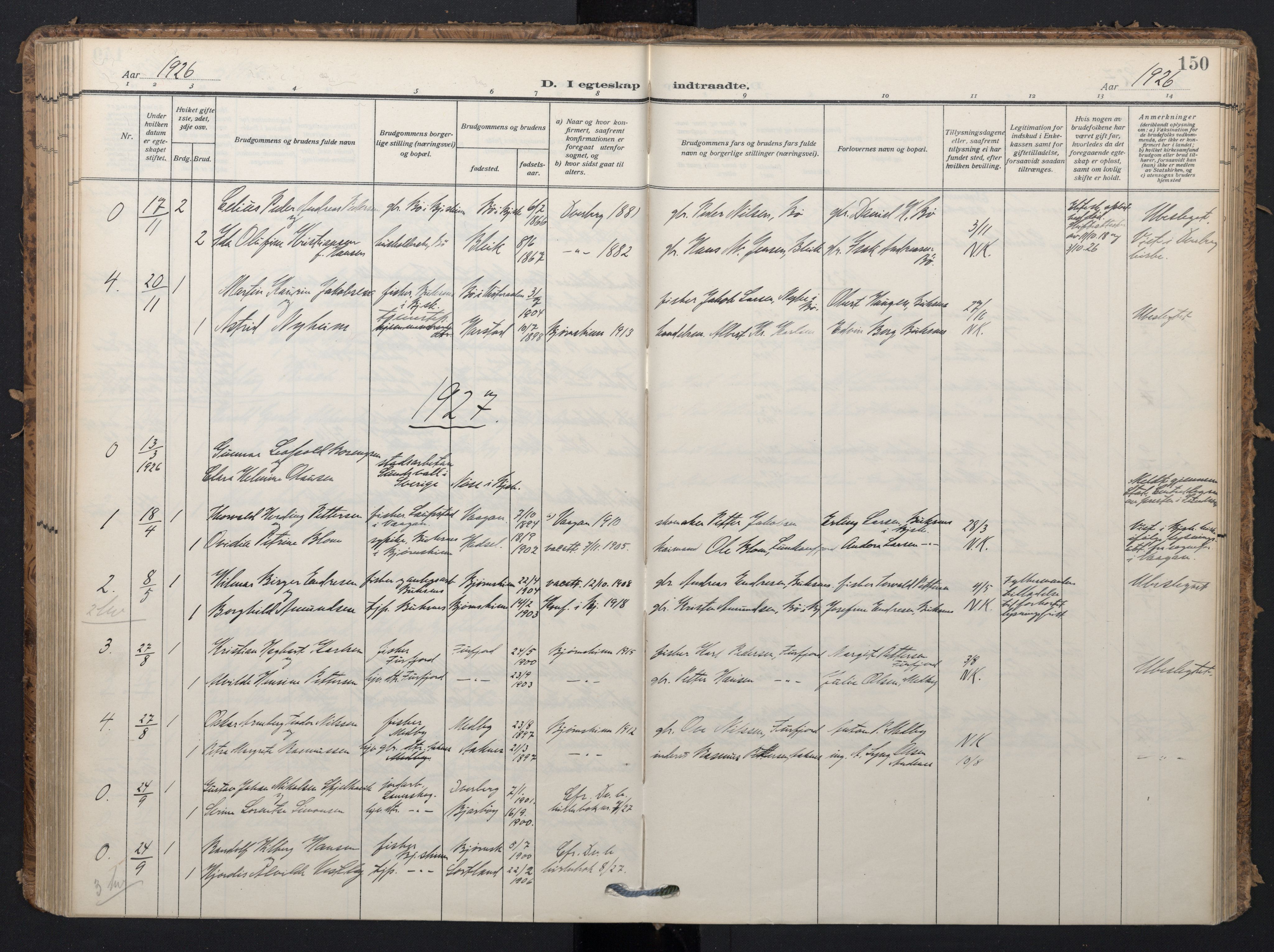 Ministerialprotokoller, klokkerbøker og fødselsregistre - Nordland, SAT/A-1459/898/L1423: Parish register (official) no. 898A03, 1909-1928, p. 150