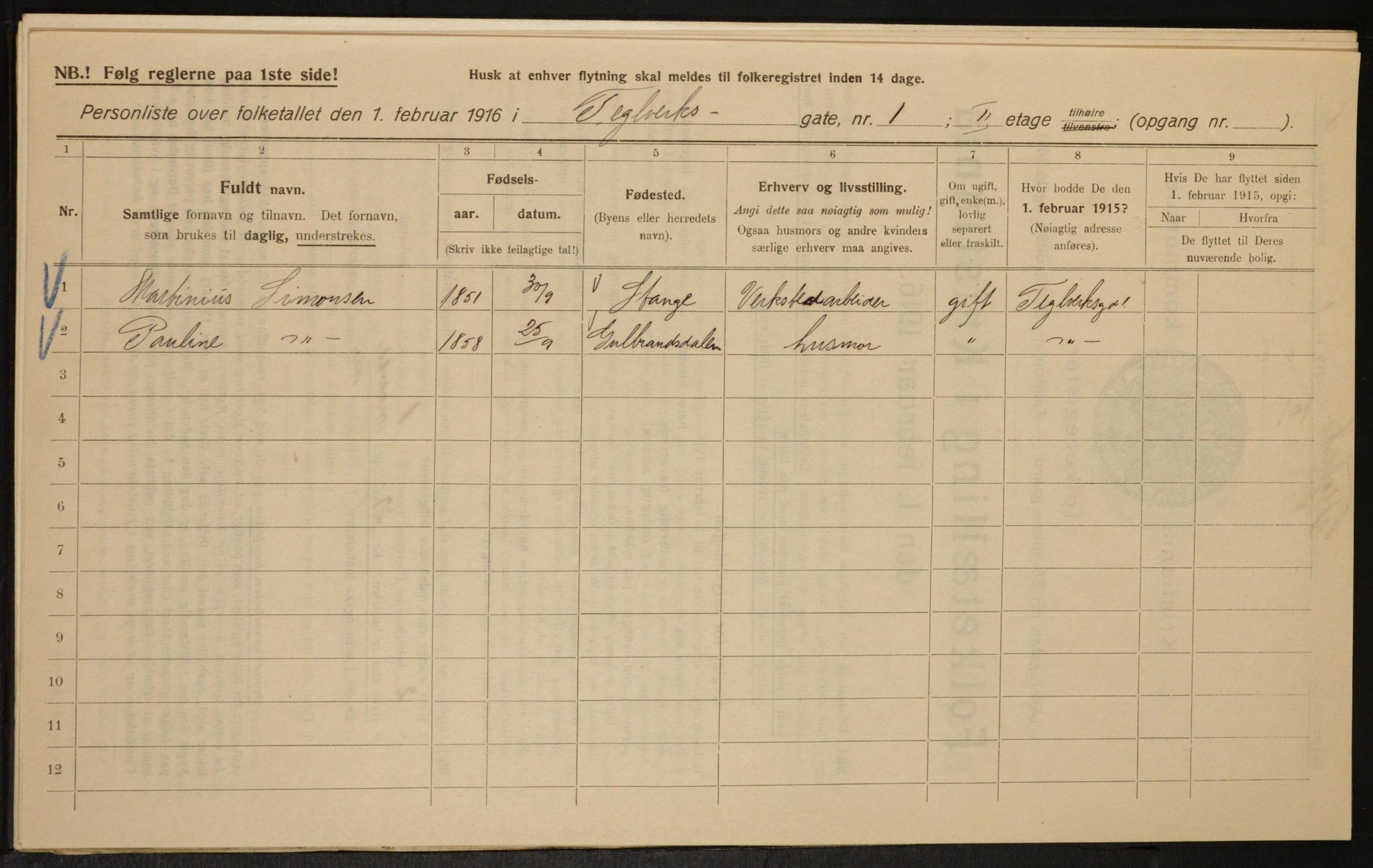 OBA, Municipal Census 1916 for Kristiania, 1916, p. 110341