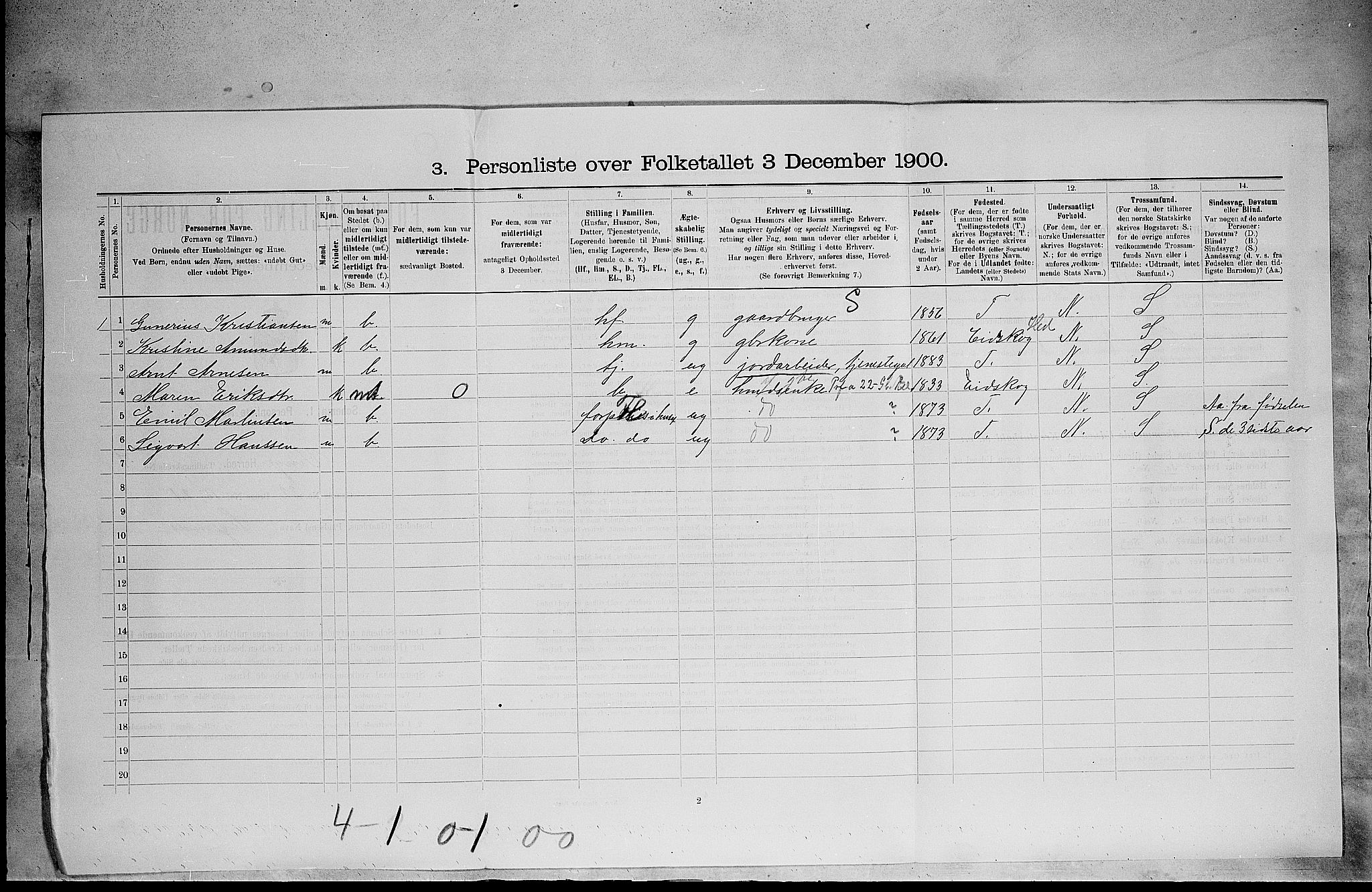 SAH, 1900 census for Vinger, 1900, p. 920