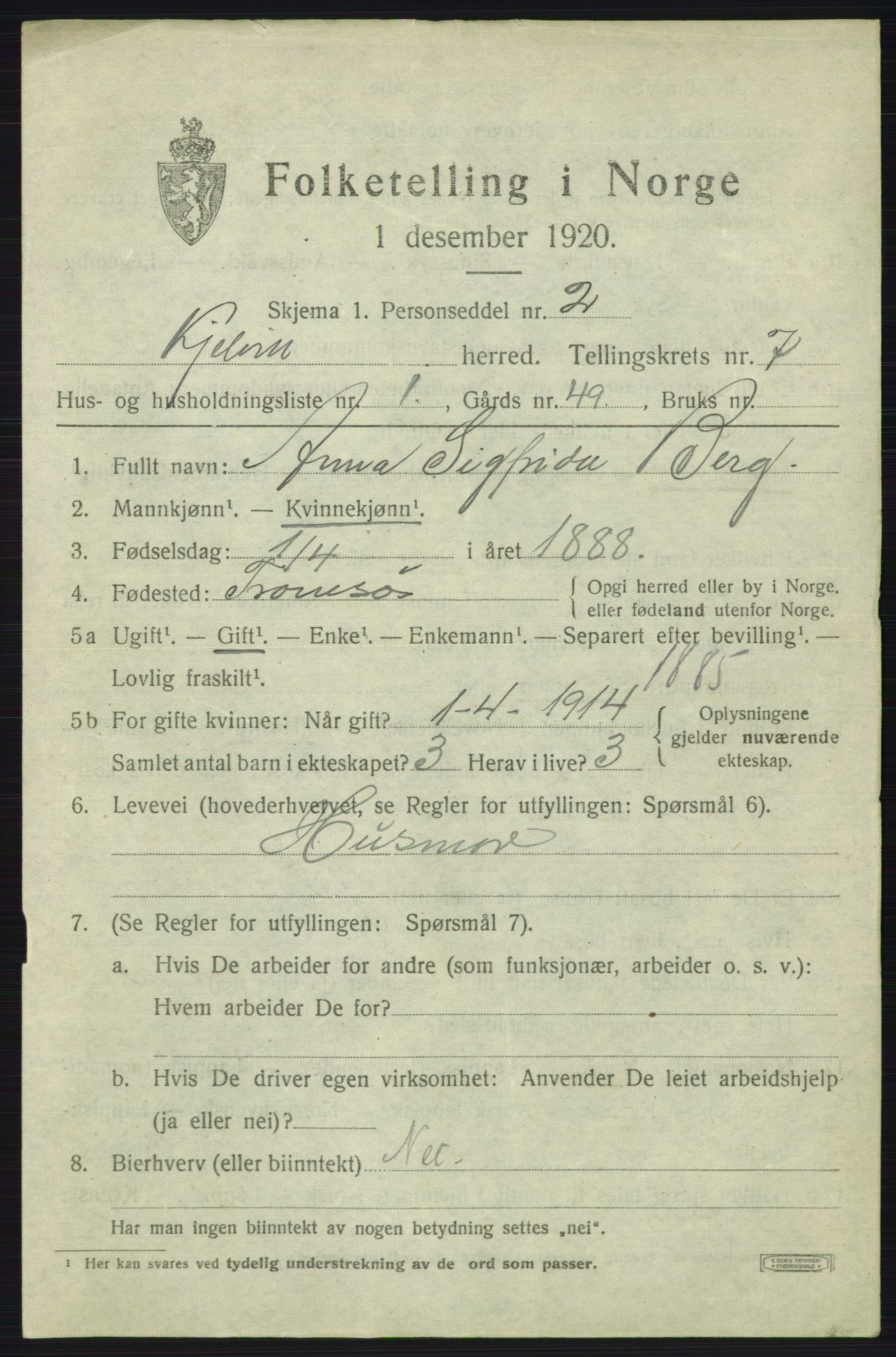 SATØ, 1920 census for Kjelvik, 1920, p. 5417