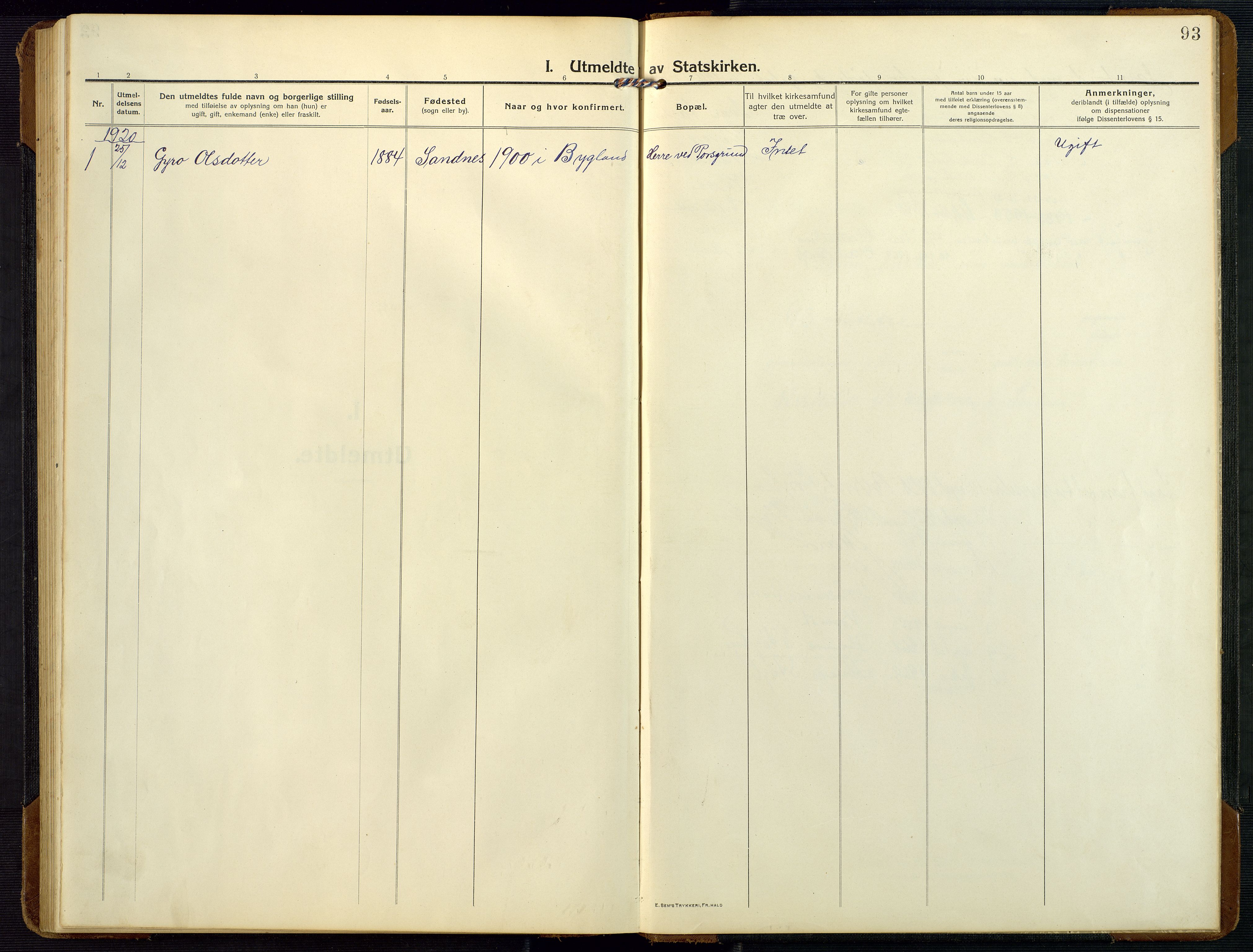 Bygland sokneprestkontor, SAK/1111-0006/F/Fb/Fbc/L0003: Parish register (copy) no. B 3, 1916-1975, p. 93