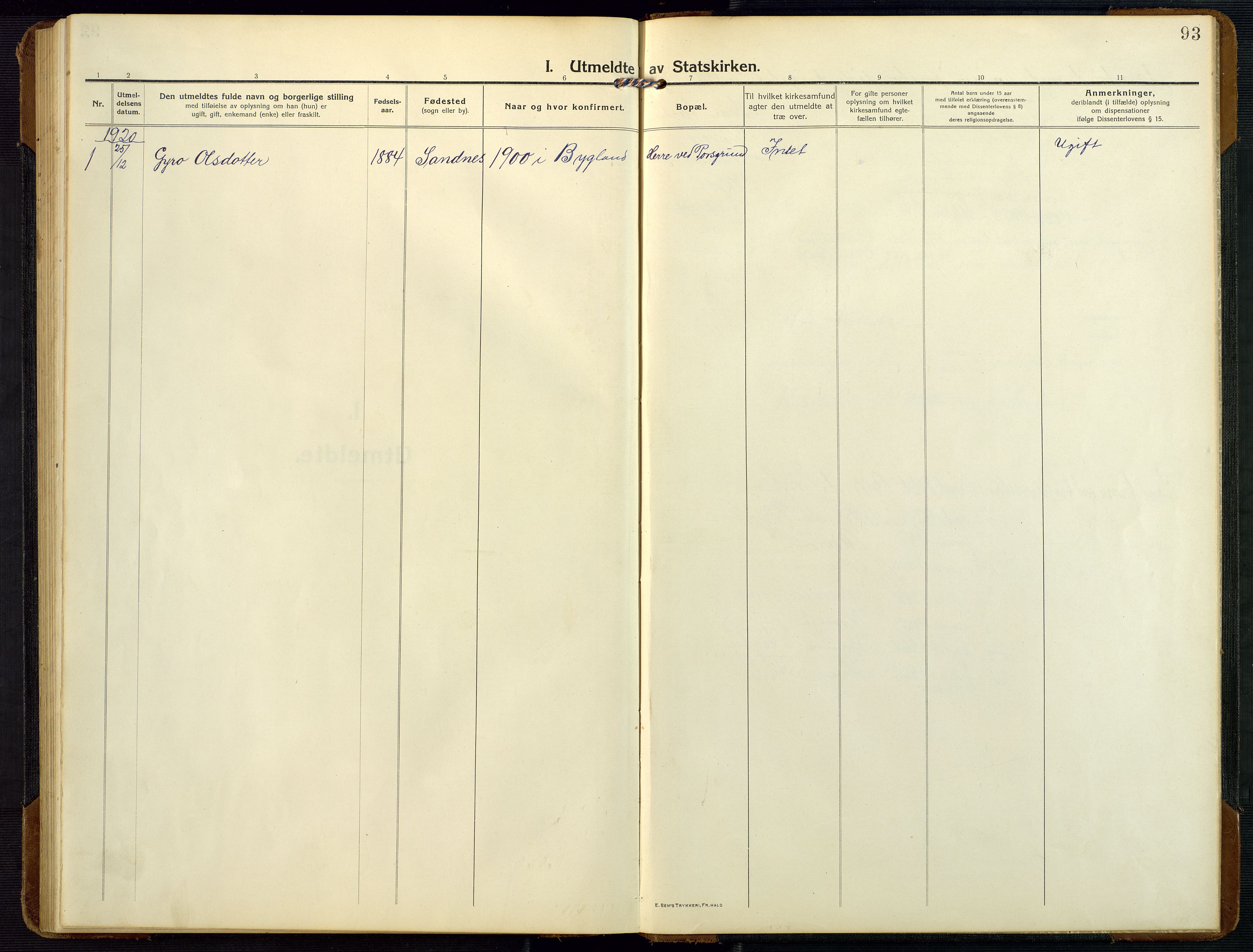 Bygland sokneprestkontor, AV/SAK-1111-0006/F/Fb/Fbc/L0003: Parish register (copy) no. B 3, 1916-1975, p. 93