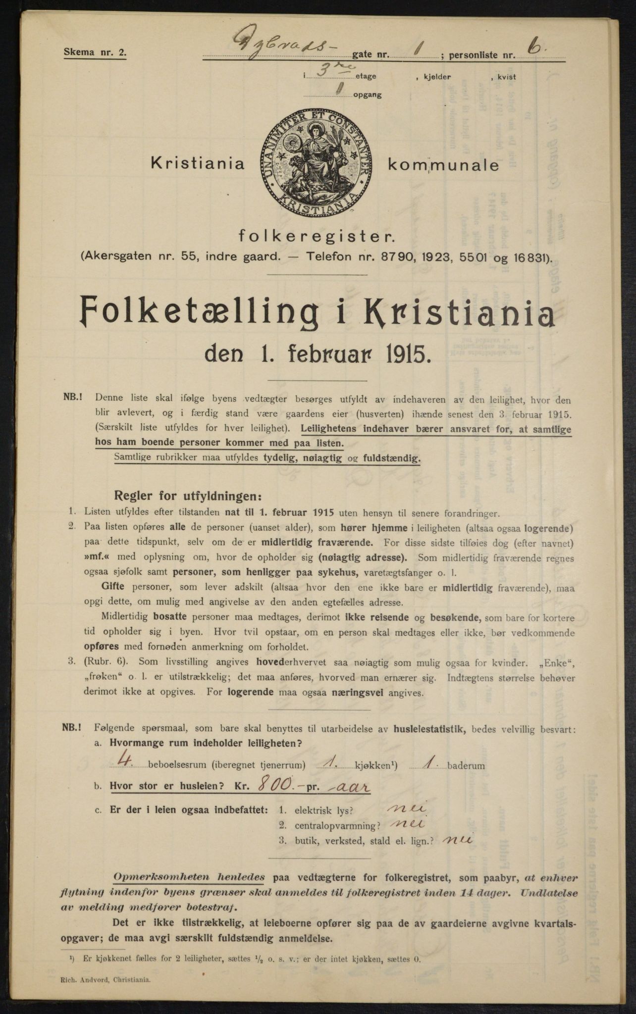 OBA, Municipal Census 1915 for Kristiania, 1915, p. 17443