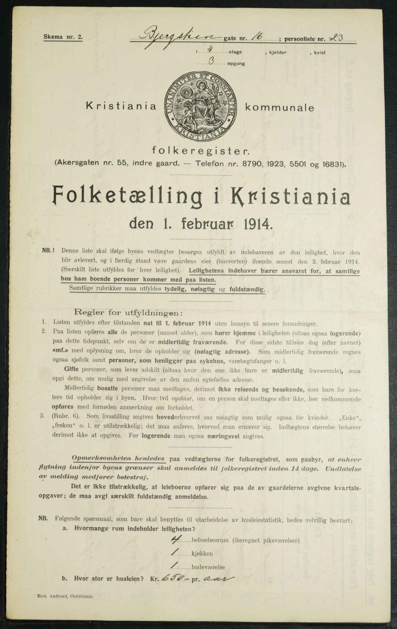 OBA, Municipal Census 1914 for Kristiania, 1914, p. 4558