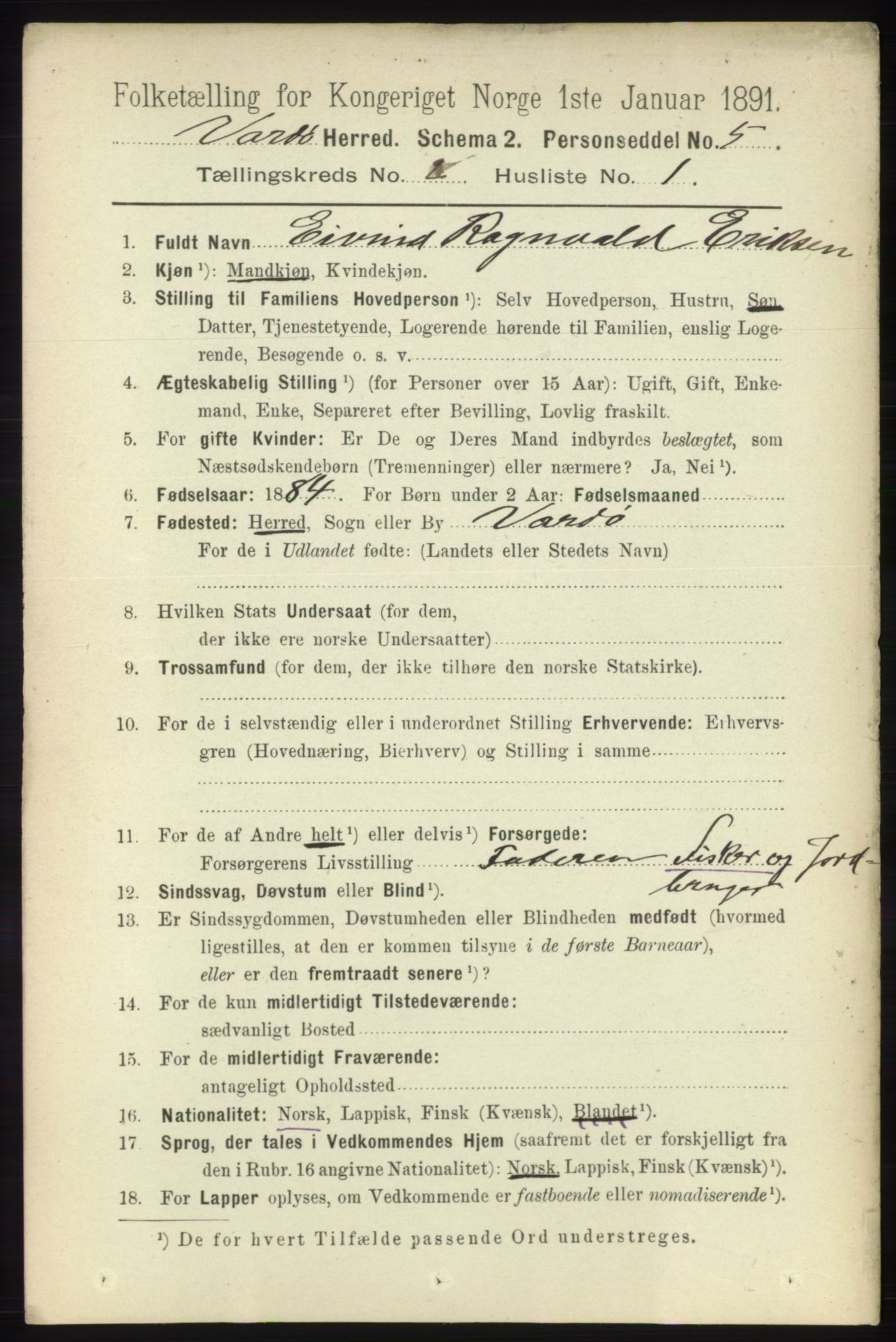 RA, 1891 census for 2028 Vardø, 1891, p. 306