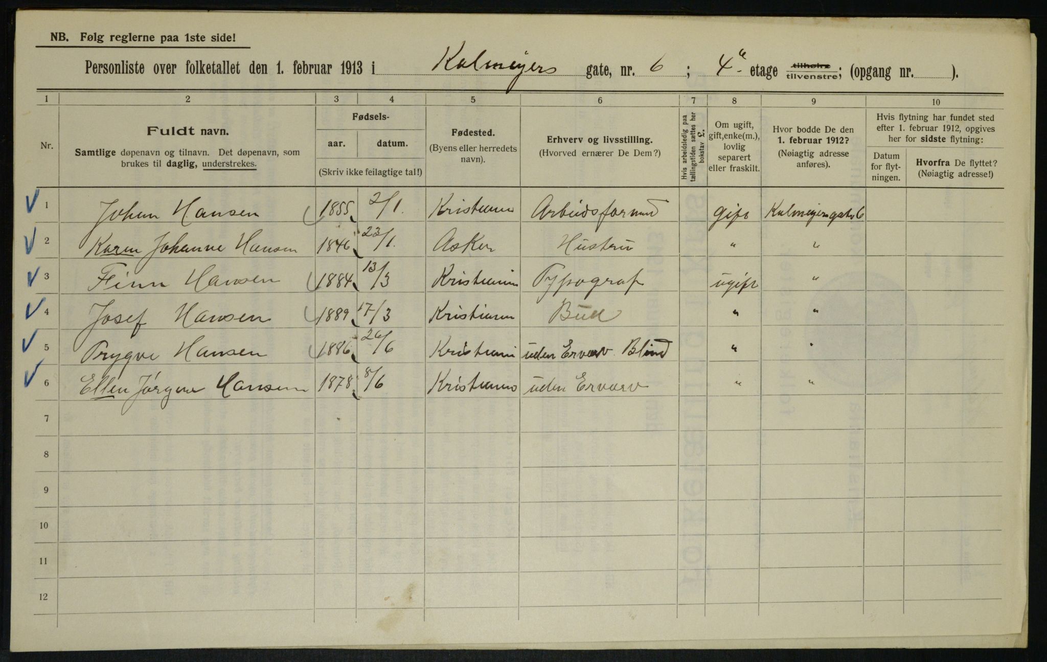 OBA, Municipal Census 1913 for Kristiania, 1913, p. 11406