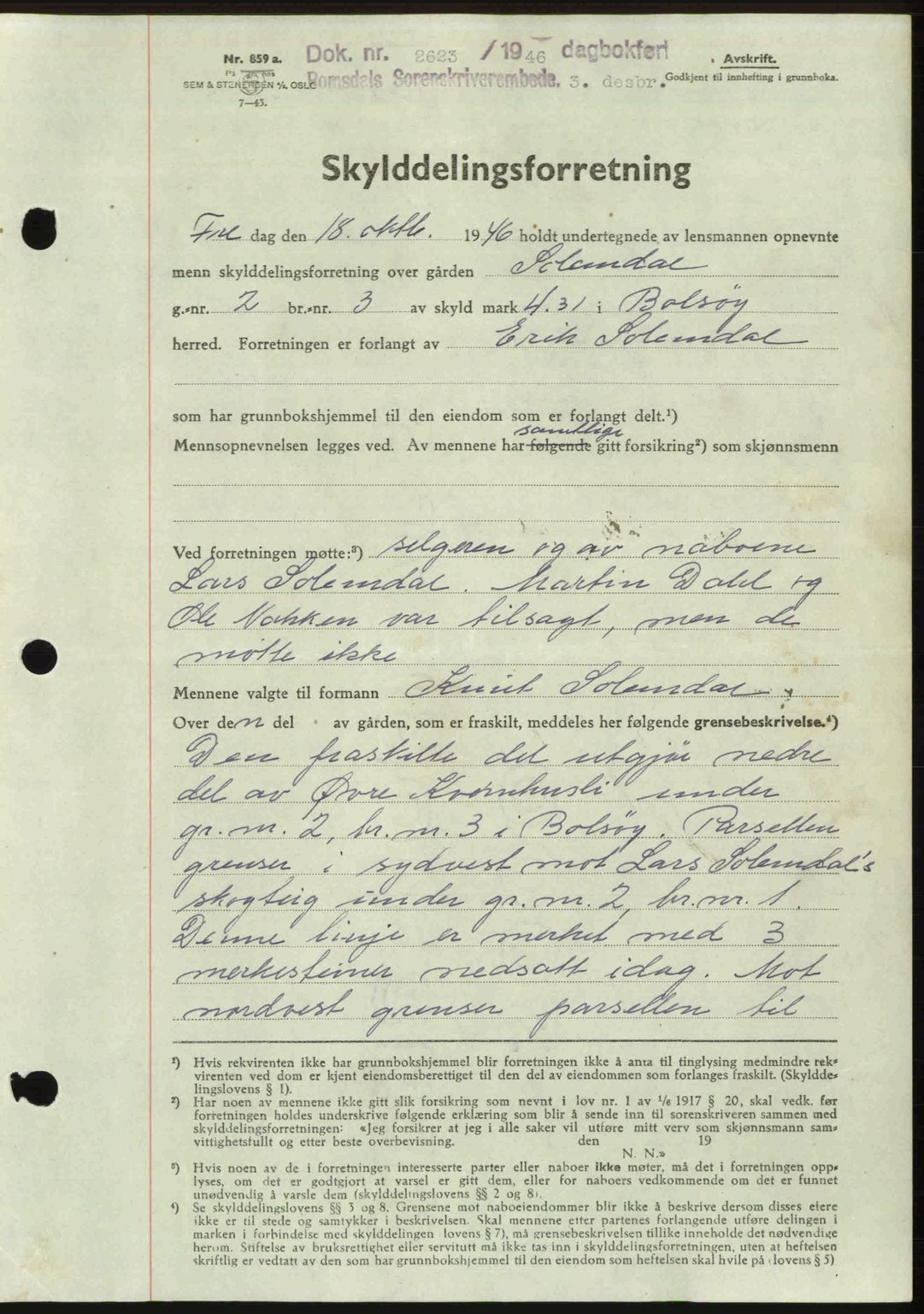 Romsdal sorenskriveri, AV/SAT-A-4149/1/2/2C: Mortgage book no. A21, 1946-1946, Diary no: : 2623/1946