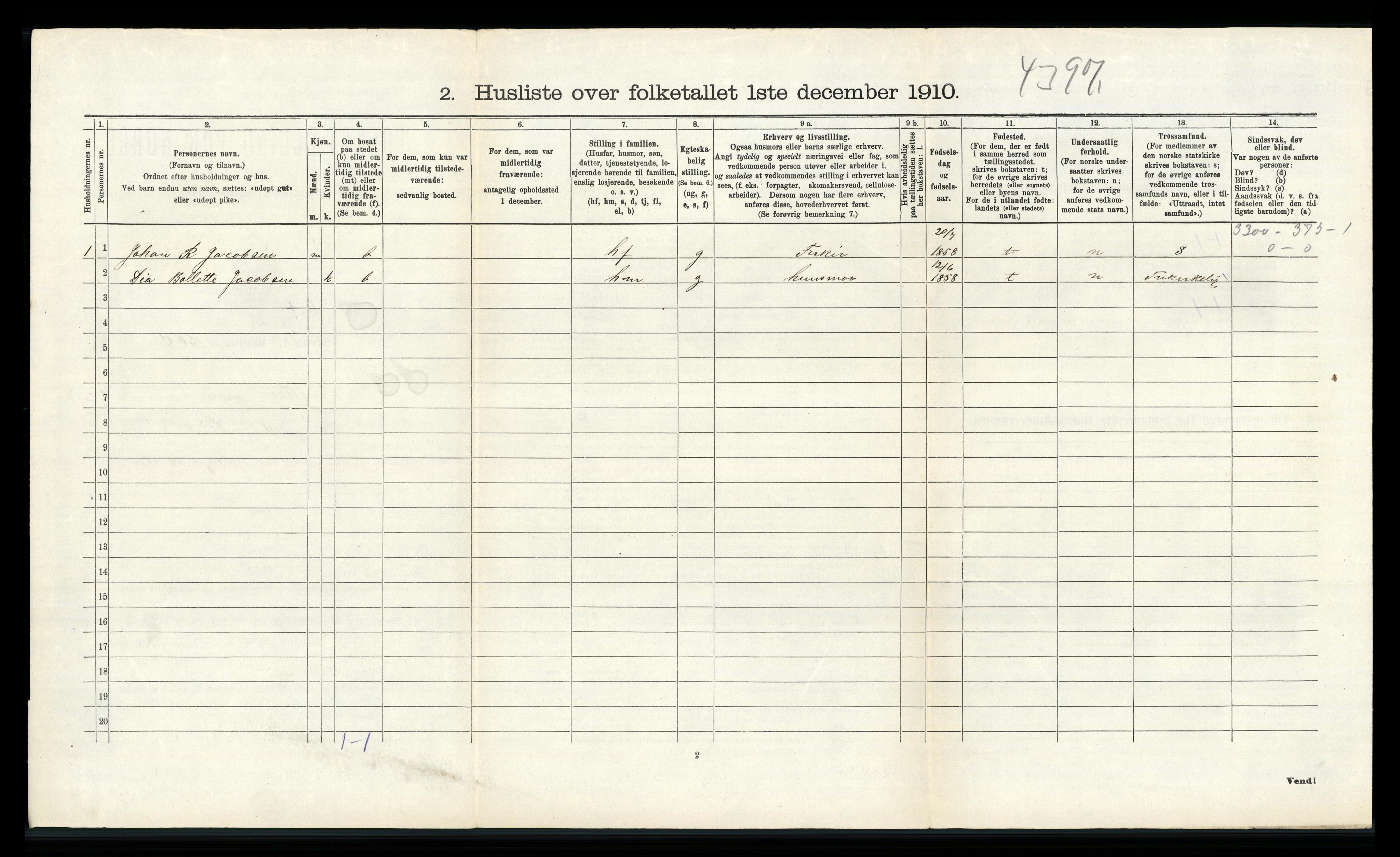 RA, 1910 census for Hidra, 1910, p. 526