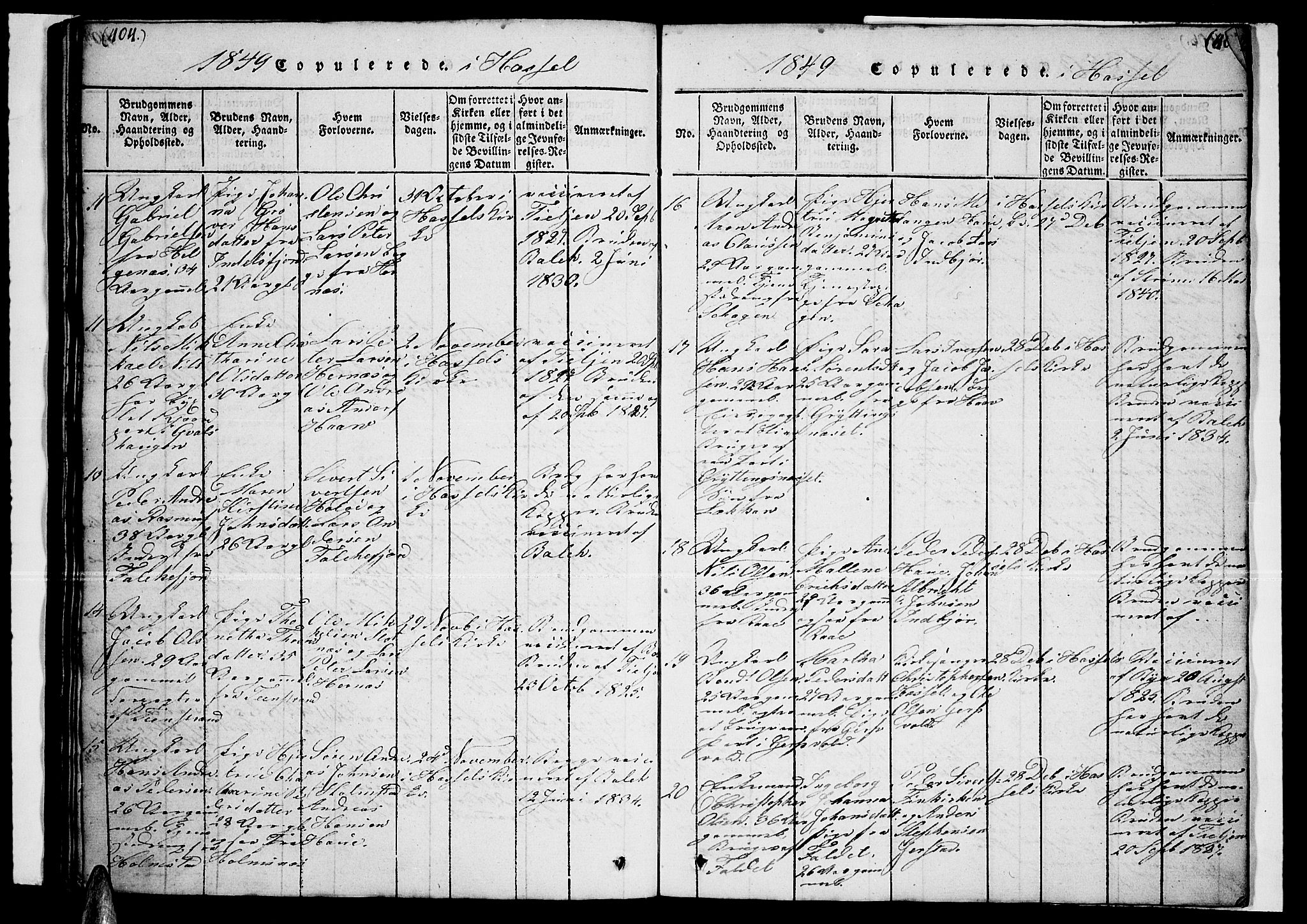 Ministerialprotokoller, klokkerbøker og fødselsregistre - Nordland, AV/SAT-A-1459/888/L1263: Parish register (copy) no. 888C02 /1, 1820-1850, p. 404-405