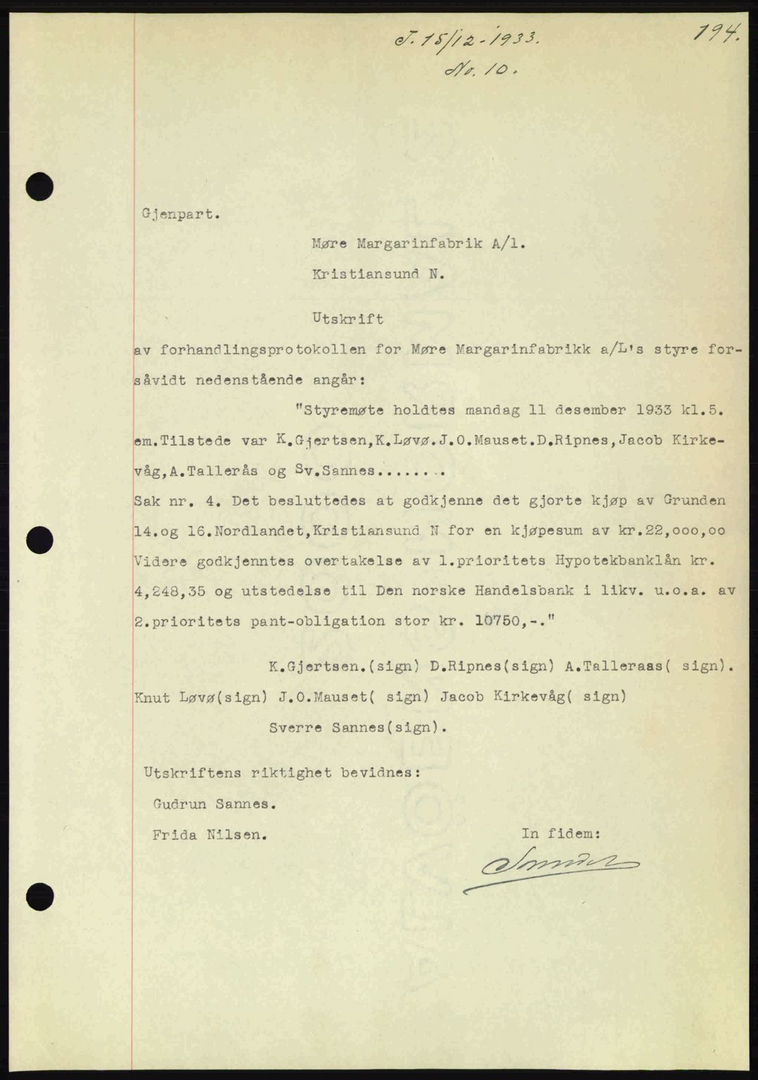 Kristiansund byfogd, AV/SAT-A-4587/A/27: Mortgage book no. 27, 1933-1934, Deed date: 15.12.1933