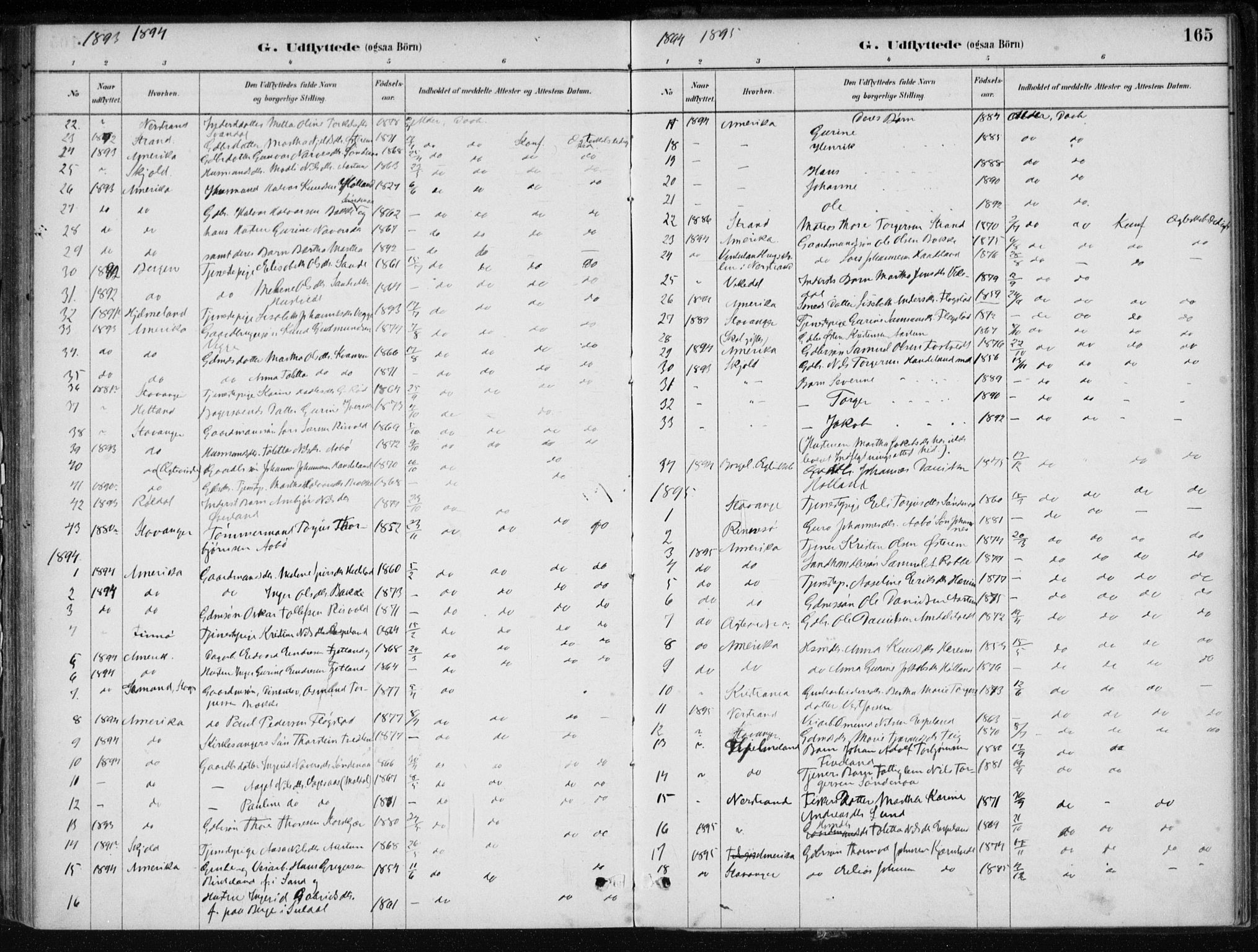 Sand sokneprestkontor, AV/SAST-A-101848/01/III/L0006: Parish register (official) no. A 6, 1880-1898, p. 165