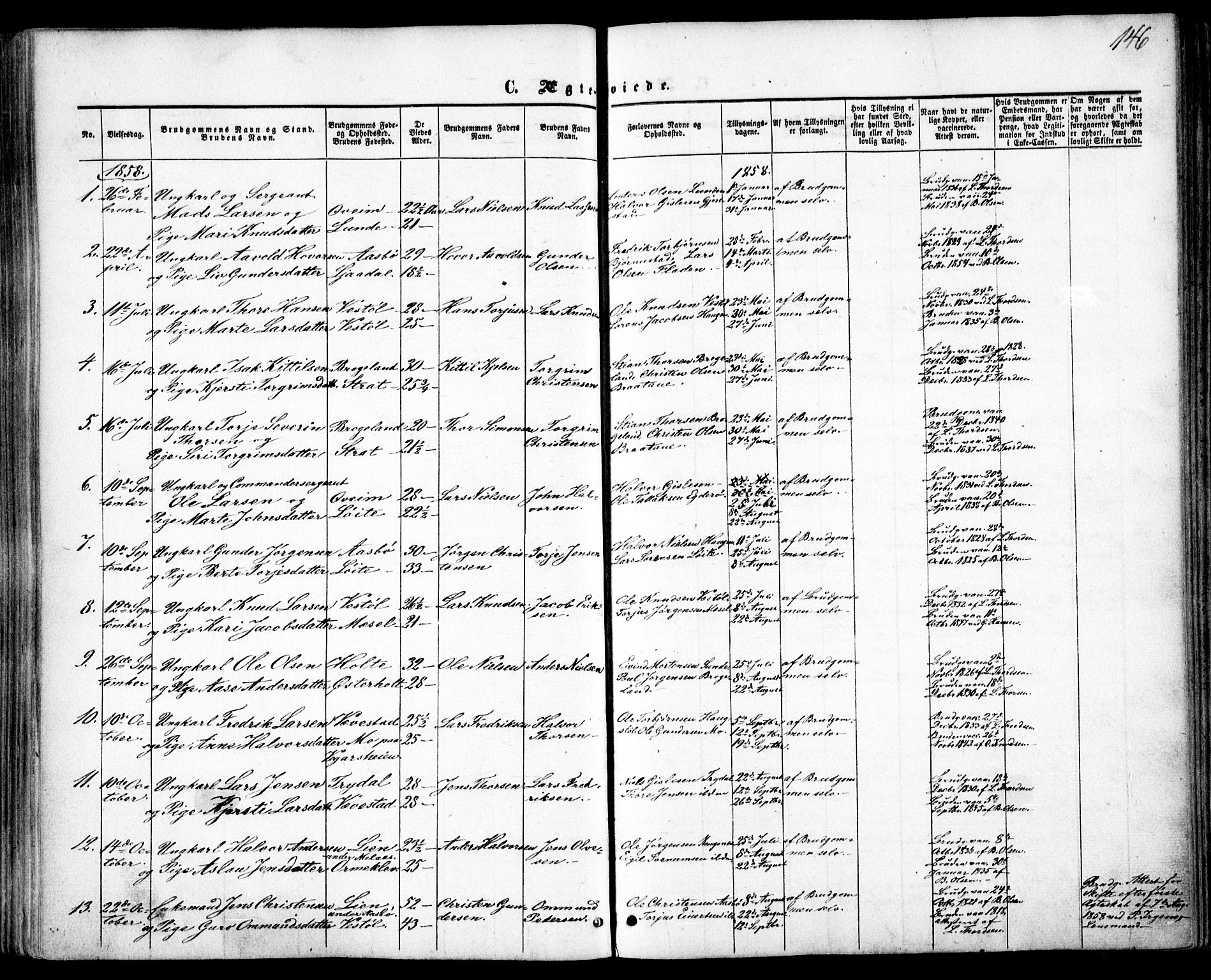 Gjerstad sokneprestkontor, SAK/1111-0014/F/Fa/Faa/L0007: Parish register (official) no. A 7, 1858-1875, p. 146