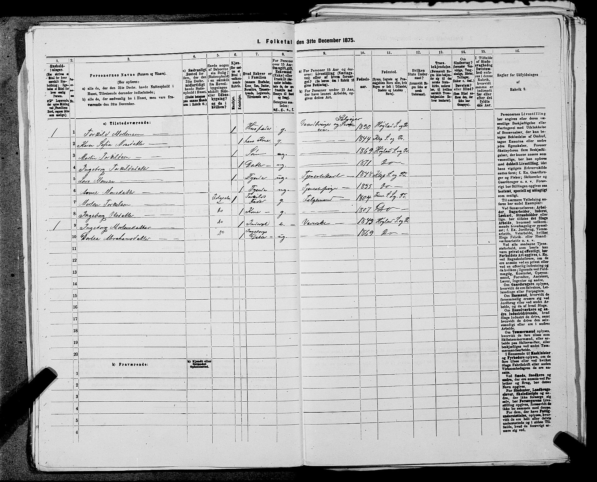 SAST, 1875 census for 1123L Høyland/Høyland, 1875, p. 461