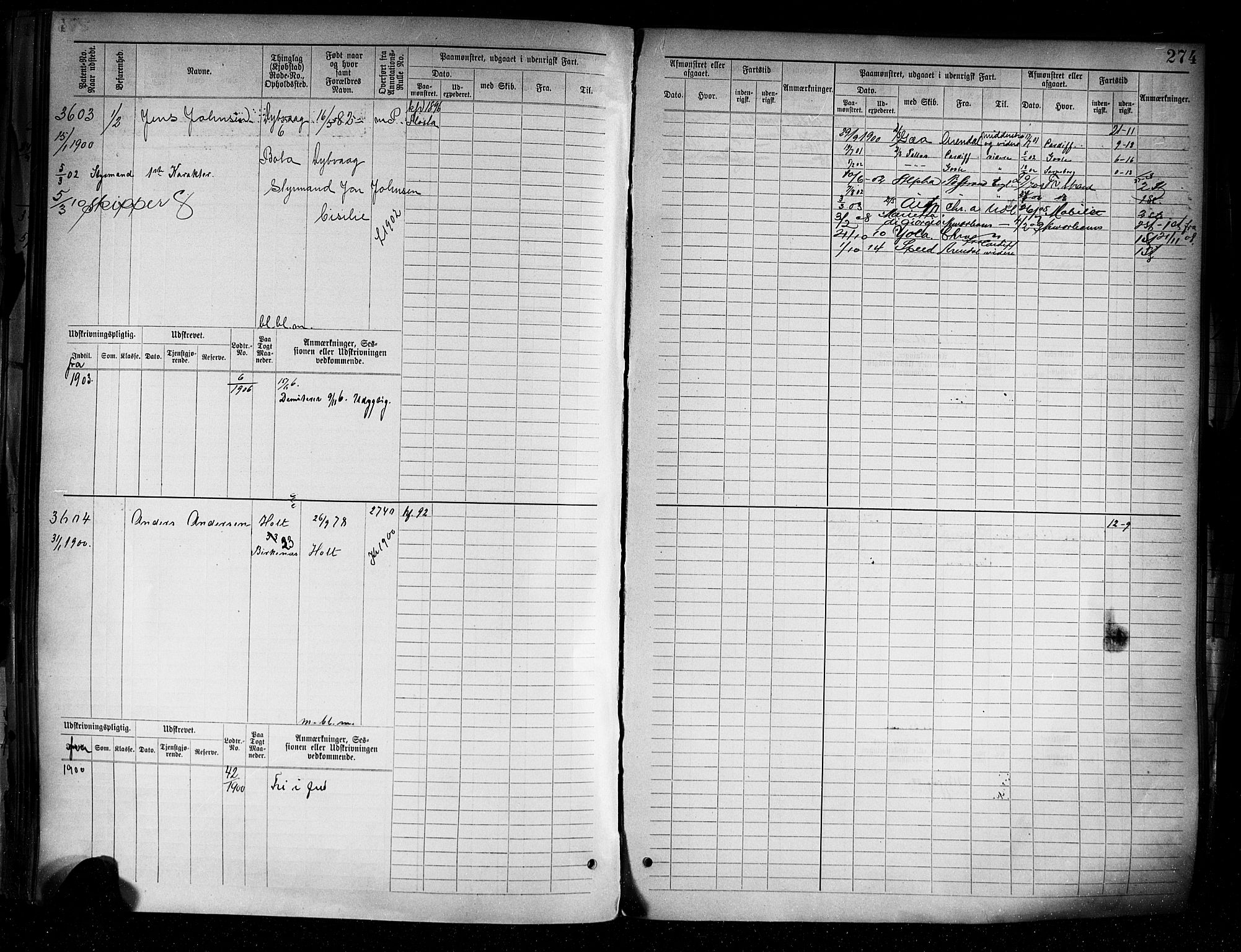 Tvedestrand mønstringskrets, AV/SAK-2031-0011/F/Fb/L0005: Hovedrulle A nr 3057-3817, R-6, 1890-1920, p. 280