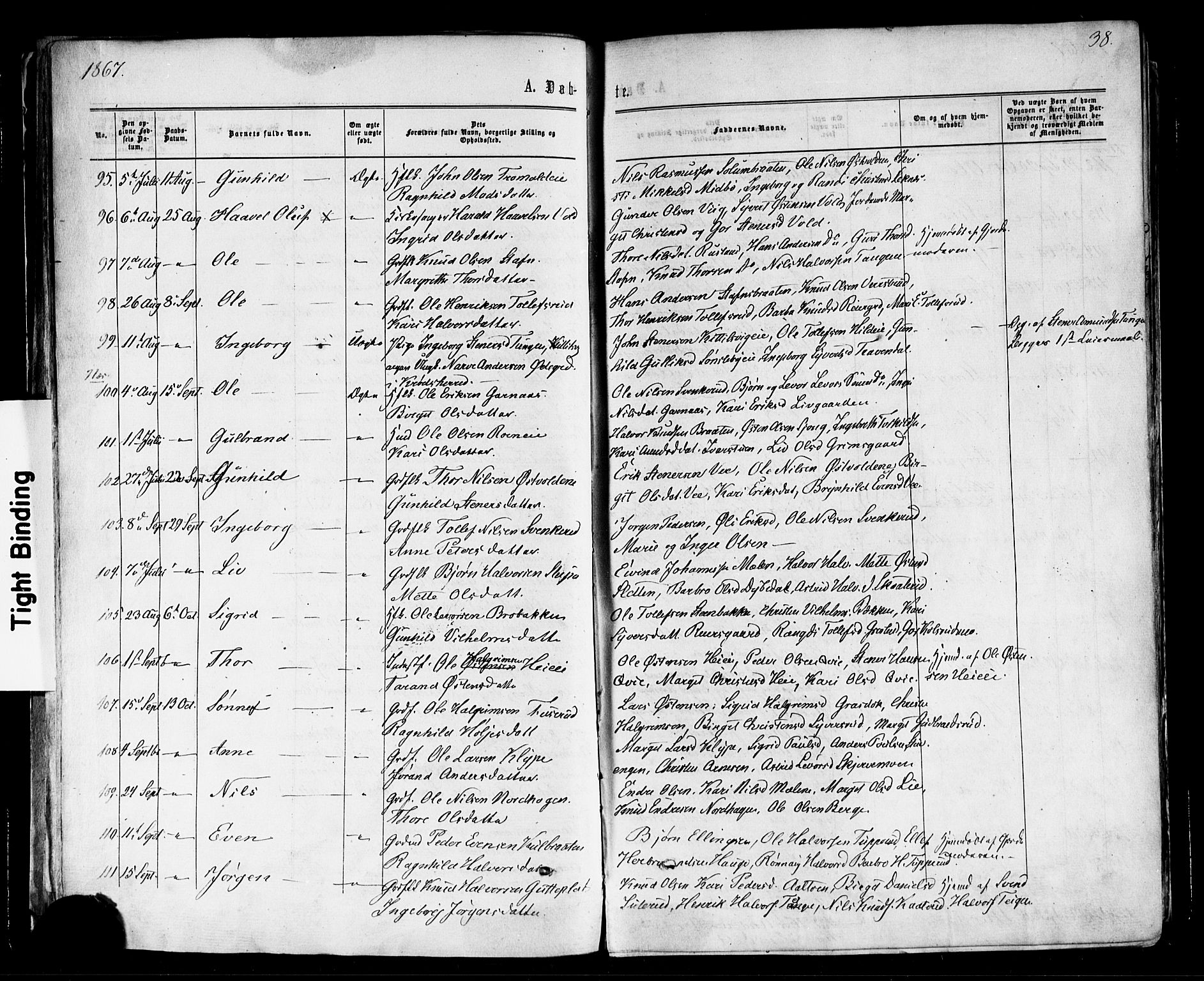 Nes kirkebøker, SAKO/A-236/F/Fa/L0010: Parish register (official) no. 10, 1864-1880, p. 38