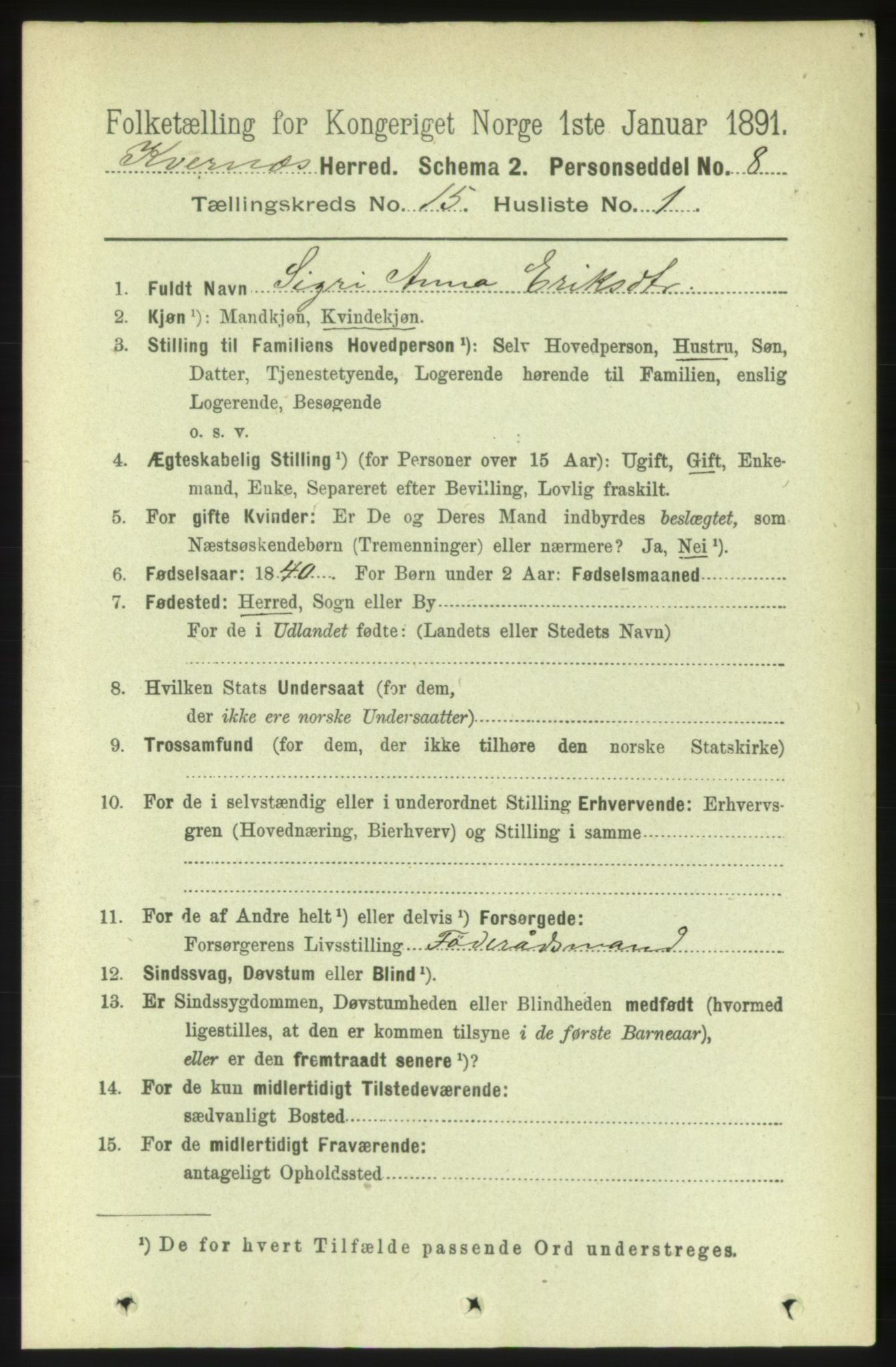 RA, 1891 census for 1553 Kvernes, 1891, p. 5958