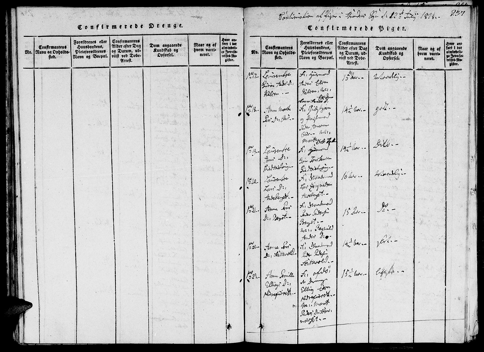 Ministerialprotokoller, klokkerbøker og fødselsregistre - Møre og Romsdal, AV/SAT-A-1454/520/L0273: Parish register (official) no. 520A03, 1817-1826, p. 237